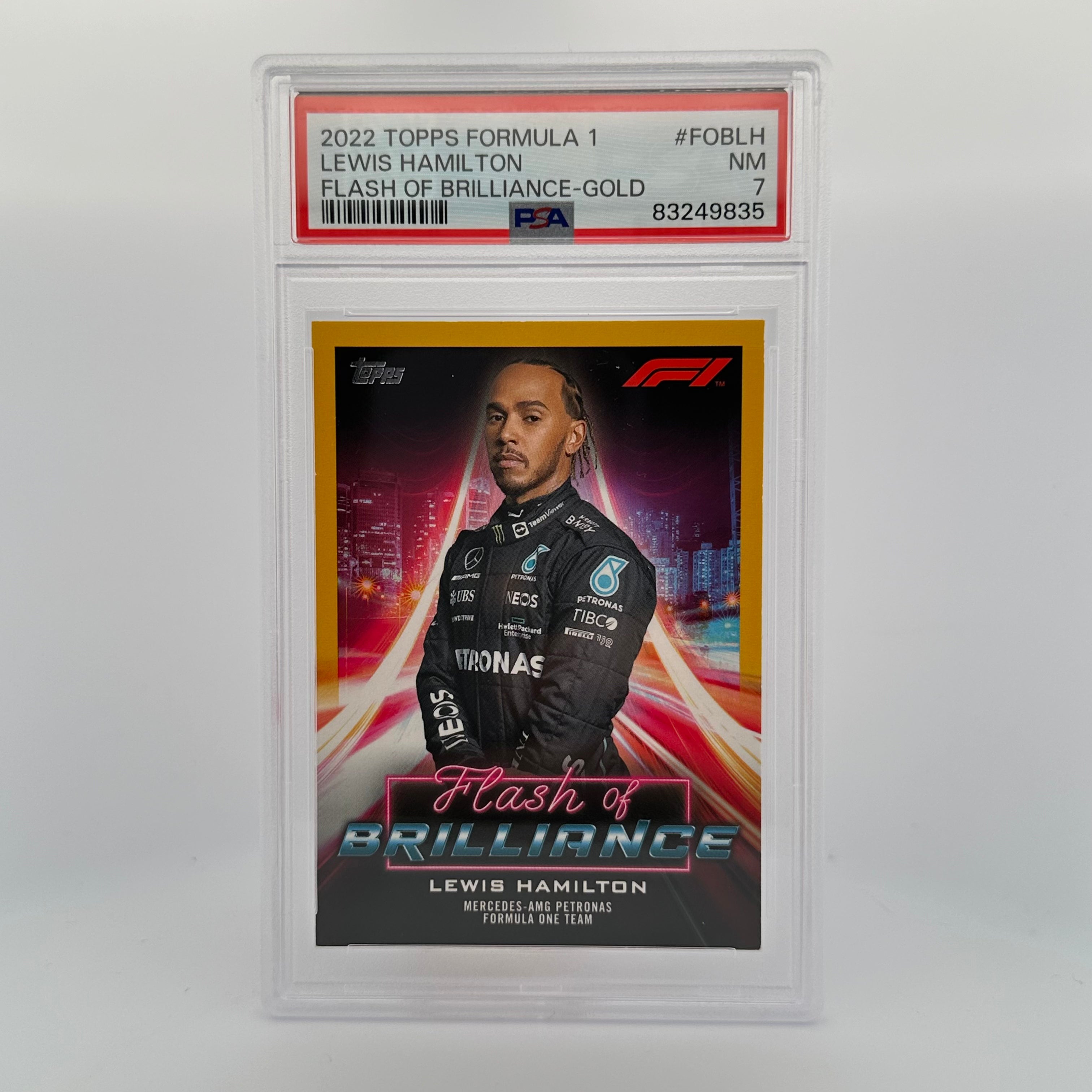 PSA 7 Graded 50/50 Lewis Hamilton #FOBLH Flash Of Brilliance Gold Trading Card - Perfect for Collectors, Sports Memorabilia Displays & F1 Racing Fans