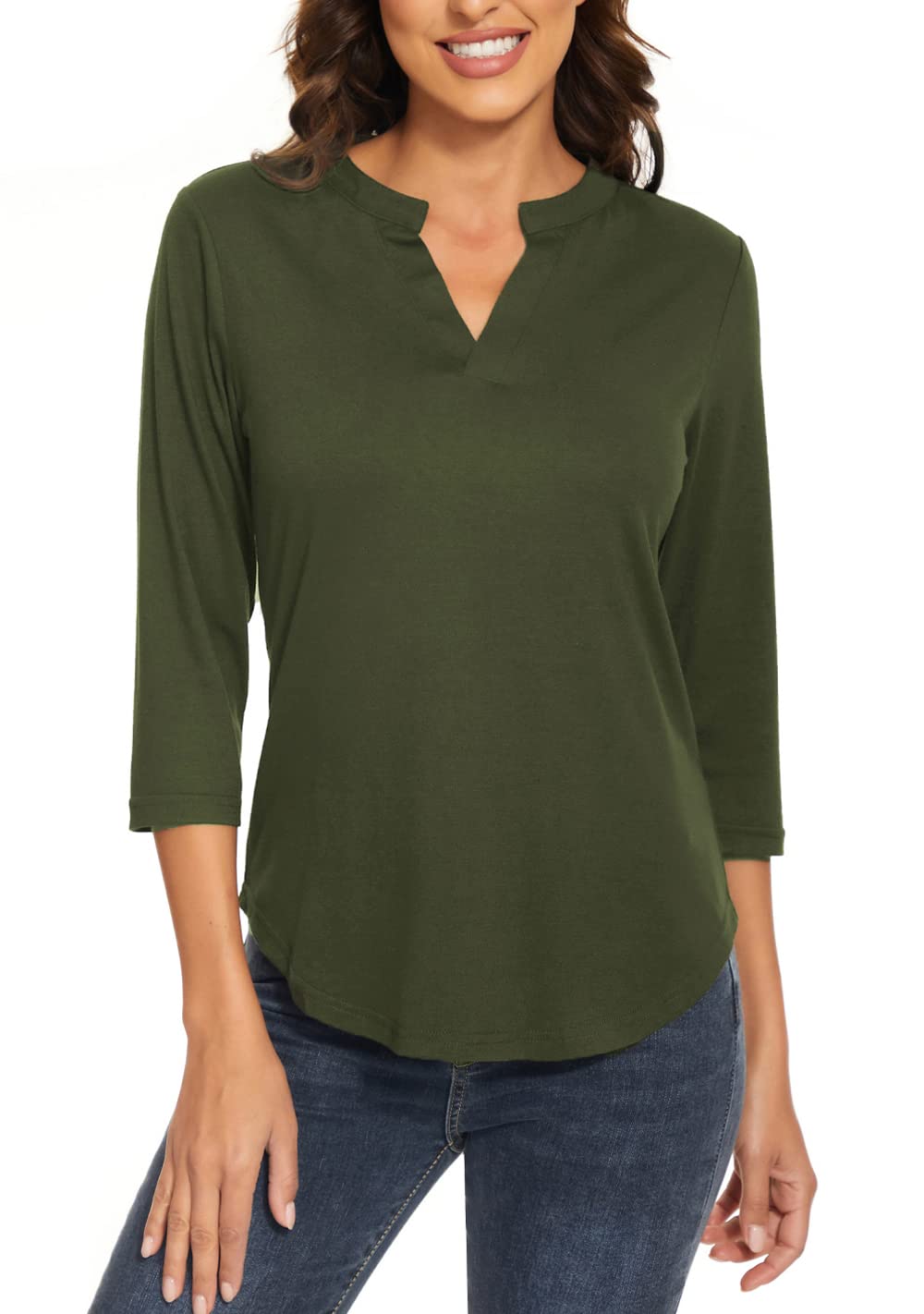 Women's 3/4 Sleeve V-Neck Collared Blouse - Professional Work Shirt Tops for Office & Business Casual Wear | Perfect for Meetings, Presentations & Everyday Office Outfits