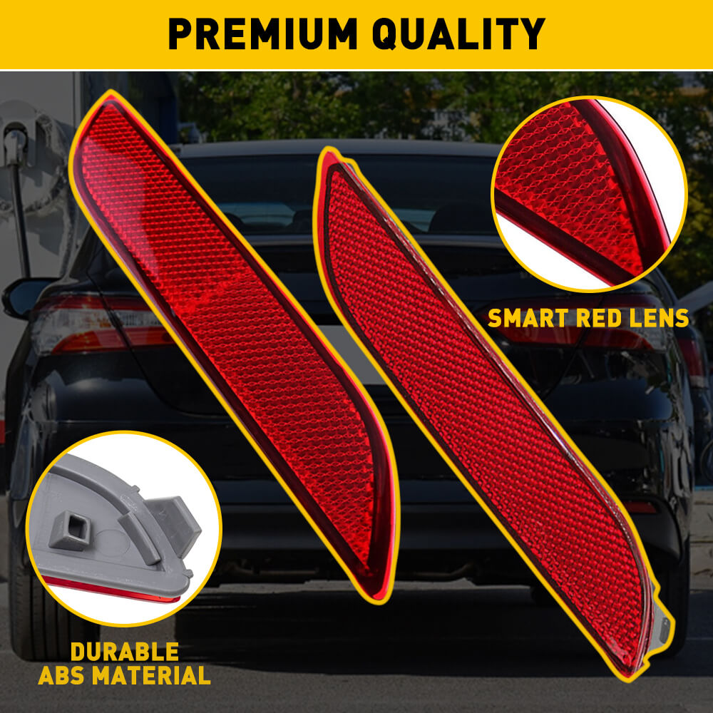 Red Rear Bumper Reflector Lamp Case for 2018-2021 Toyota Camry - Left & Right Pair - Enhances Nighttime Visibility & Safety for Sedan Drivers