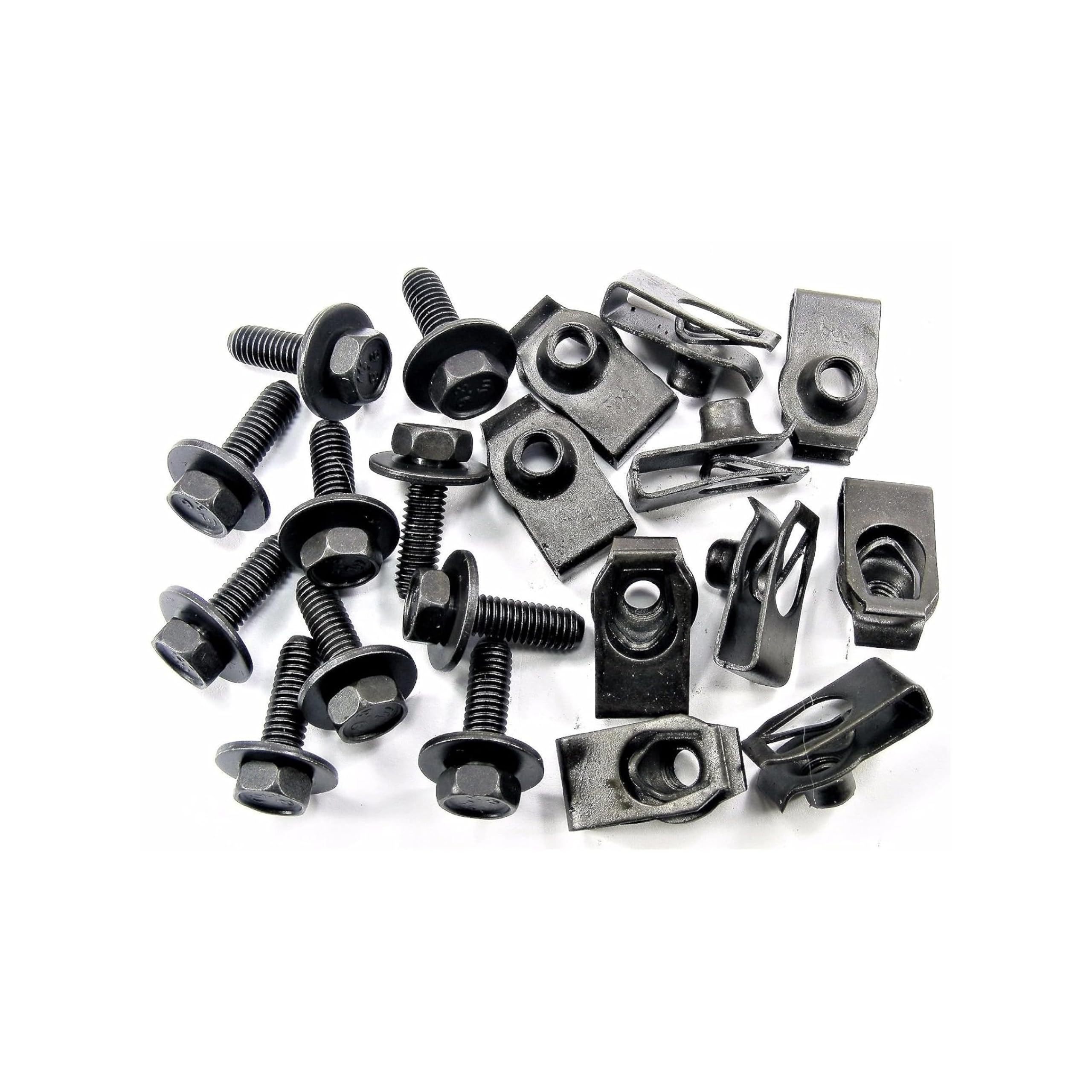 Body Bolts & Clips Kit - 10pc M6 Hex Head Bolts & 10 Replacement Clips - Black OE Spec Automotive Fasteners - Perfect for Car & Truck Body Panels, Bumpers, Fenders & Interior Trim Repair