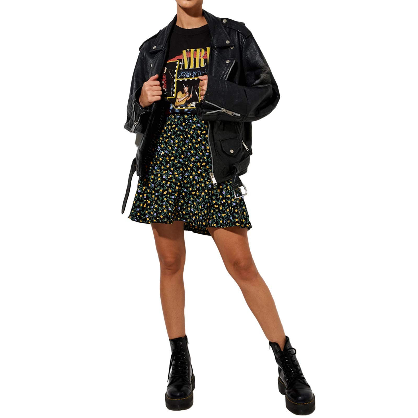 Floral Skirts for Women - High Waist Boho A-Line Skater Mini Skirt with Split Design | Perfect for Summer Outfits, Beach Vacations & Boho Fashion
