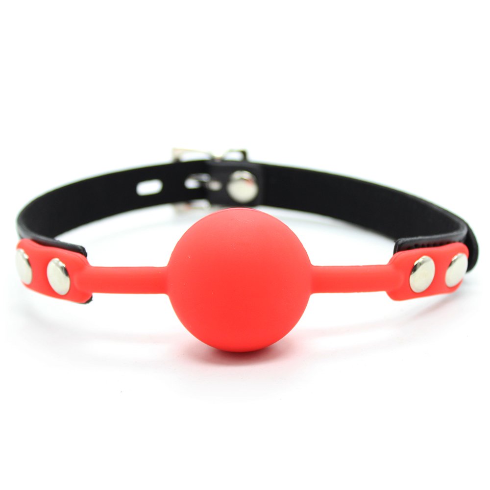 Premium SM Silicone Ball Gag with Adjustable Locking Leather Strap - BDSM Adult Bondage Kit for Dominance Play (1.5 Inch Ball, Red & Black) - Perfect for Roleplay, Sensory Deprivation, and BDSM Couples Play