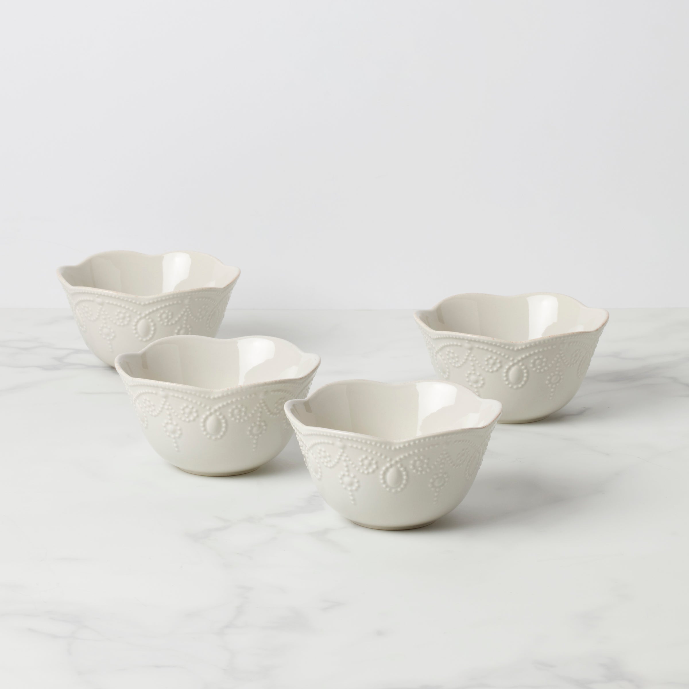 French Perle Fruit Bowls Set of 4 - Elegant Glass Serving Bowls for Fruits, Snacks & Desserts - Perfect for Dining Table, Kitchen Counter & Party Serving