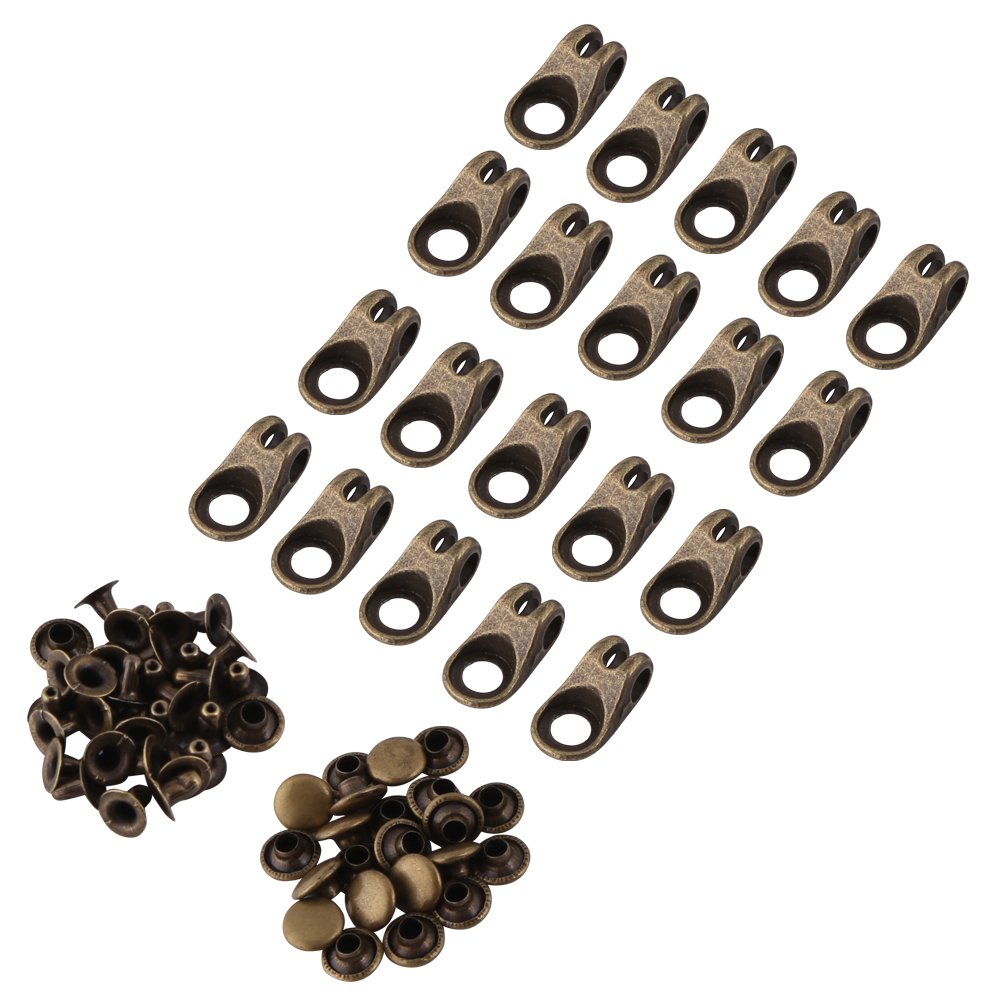FTVOGUE 20pcs Boot Hooks Shoe Lace Fittings Buckles with Rivets - Shoe Repair Accessories for Hiking, Camping & Mountaineering (Bronze) - Durable Replacement Parts for Outdoor Boots & Work Shoes