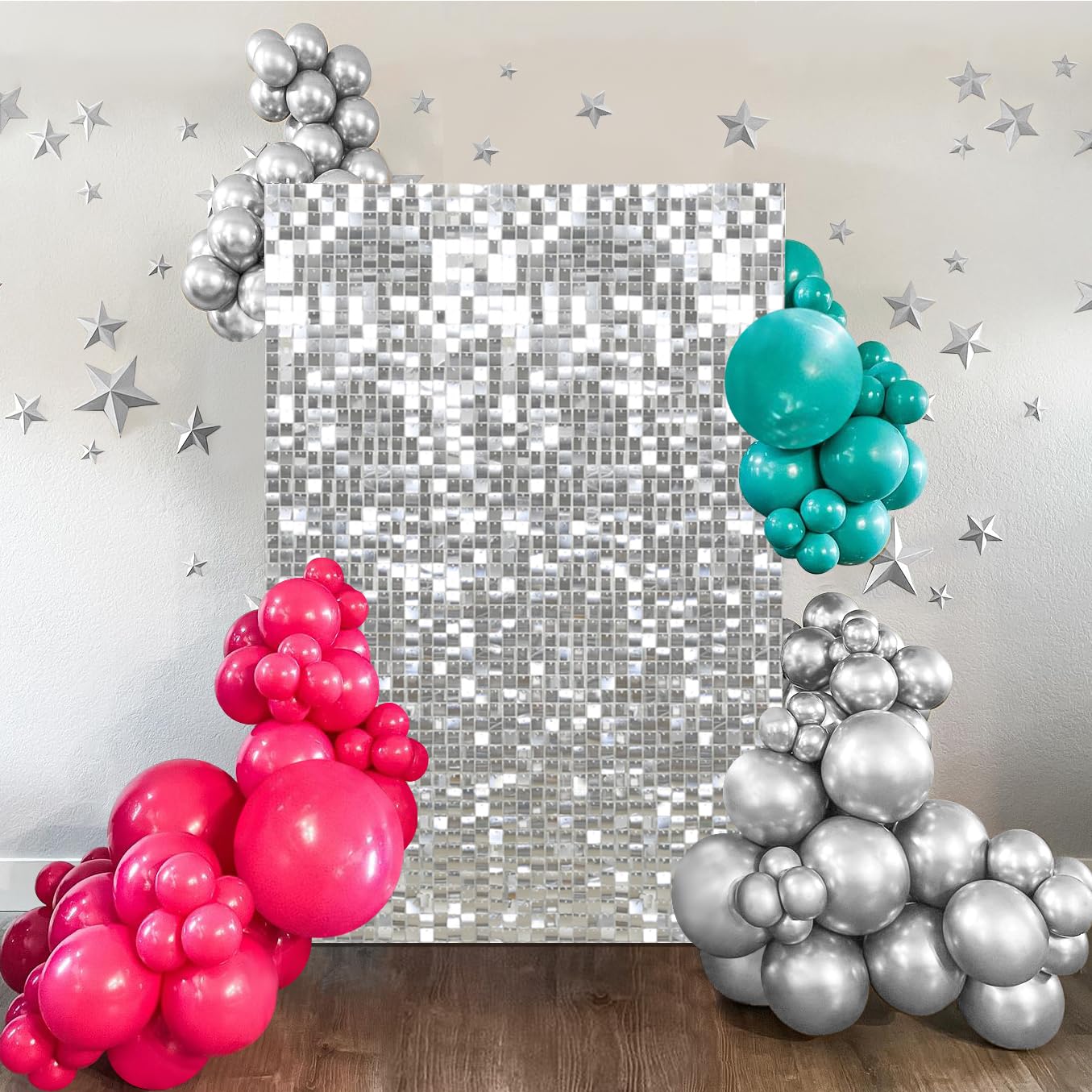 Silver Sequin Wall Backdrop - 12 Panels Glitter Party Background for Wedding, Baby Shower, Birthday Decor | Perfect for Photo Booths, Event Decorations & Celebrations