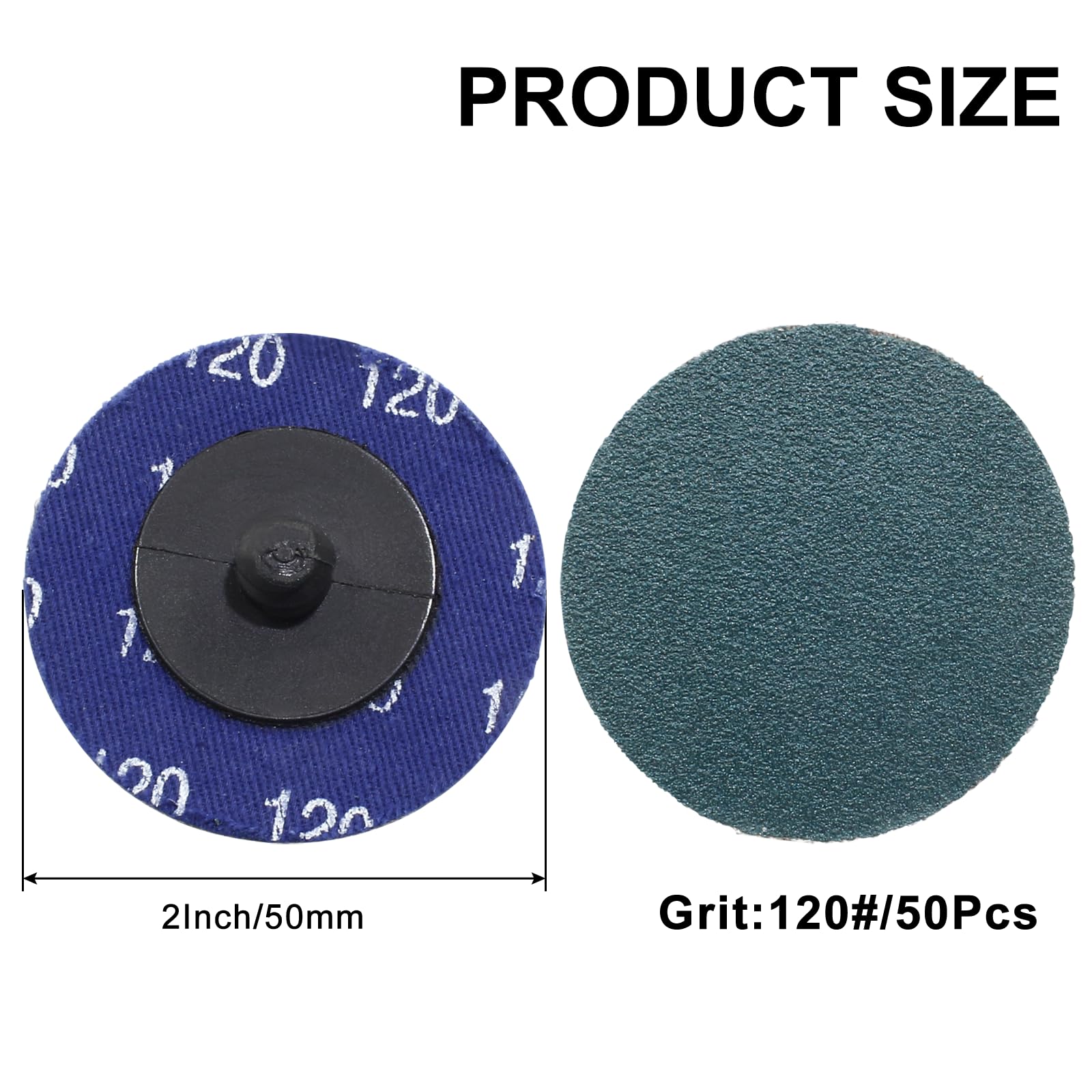 Murtenze 50Pcs P120 2 Inch Quick Change Sanding Discs Set - Zirconia Coated Roll Lock Abrasive Discs for Die Grinder (120 Grit) - Perfect for Metal Surface Prep, Wood Sanding & Automotive Body Work