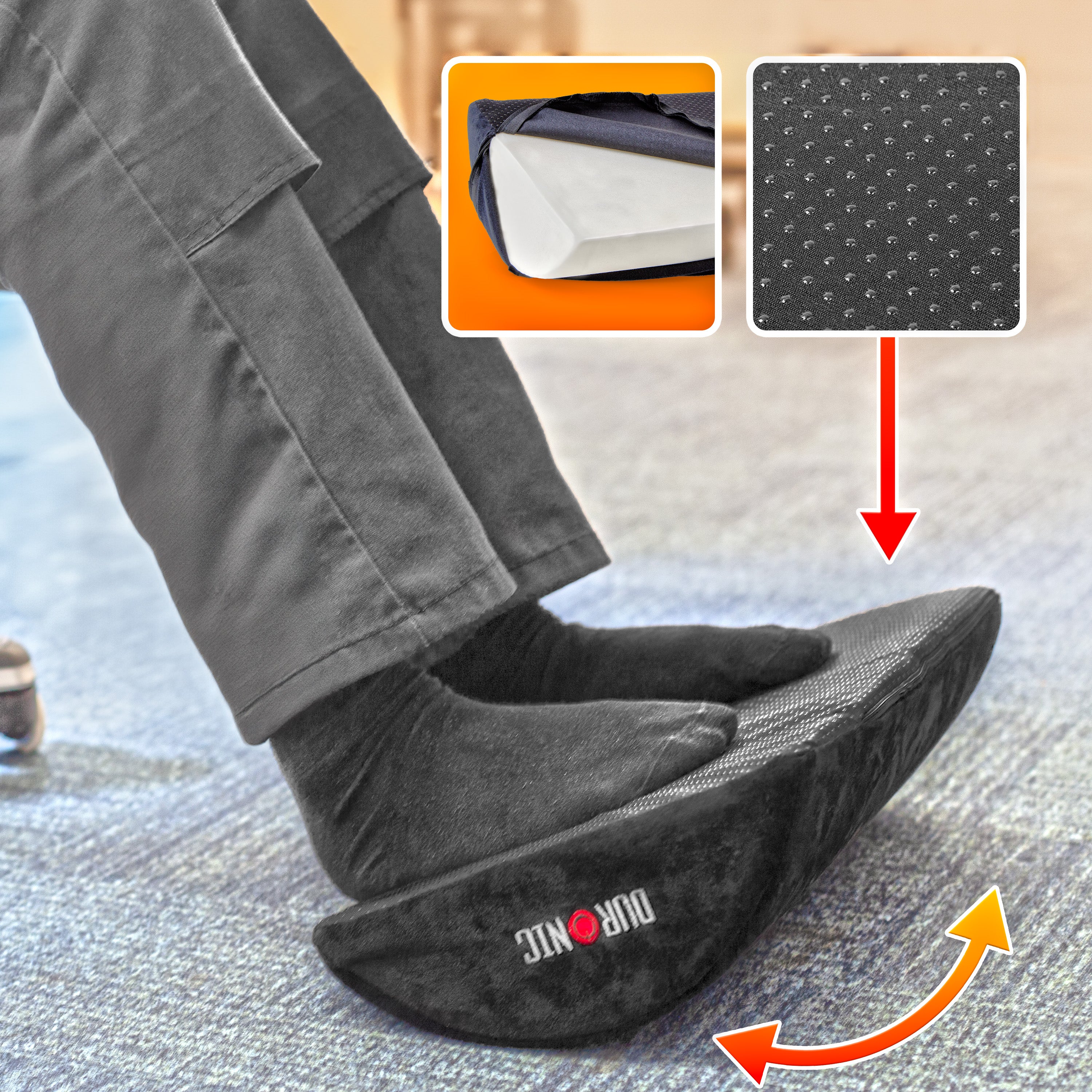 Duronic Ergonomic Footrest FT05 - Adjustable Height Under Desk Foot Rest for Office & Home - Soft Memory Foam with Firm Support for Pain Relief, Fatigue & Stress - Perfect for Work, Study & Gaming Comfort