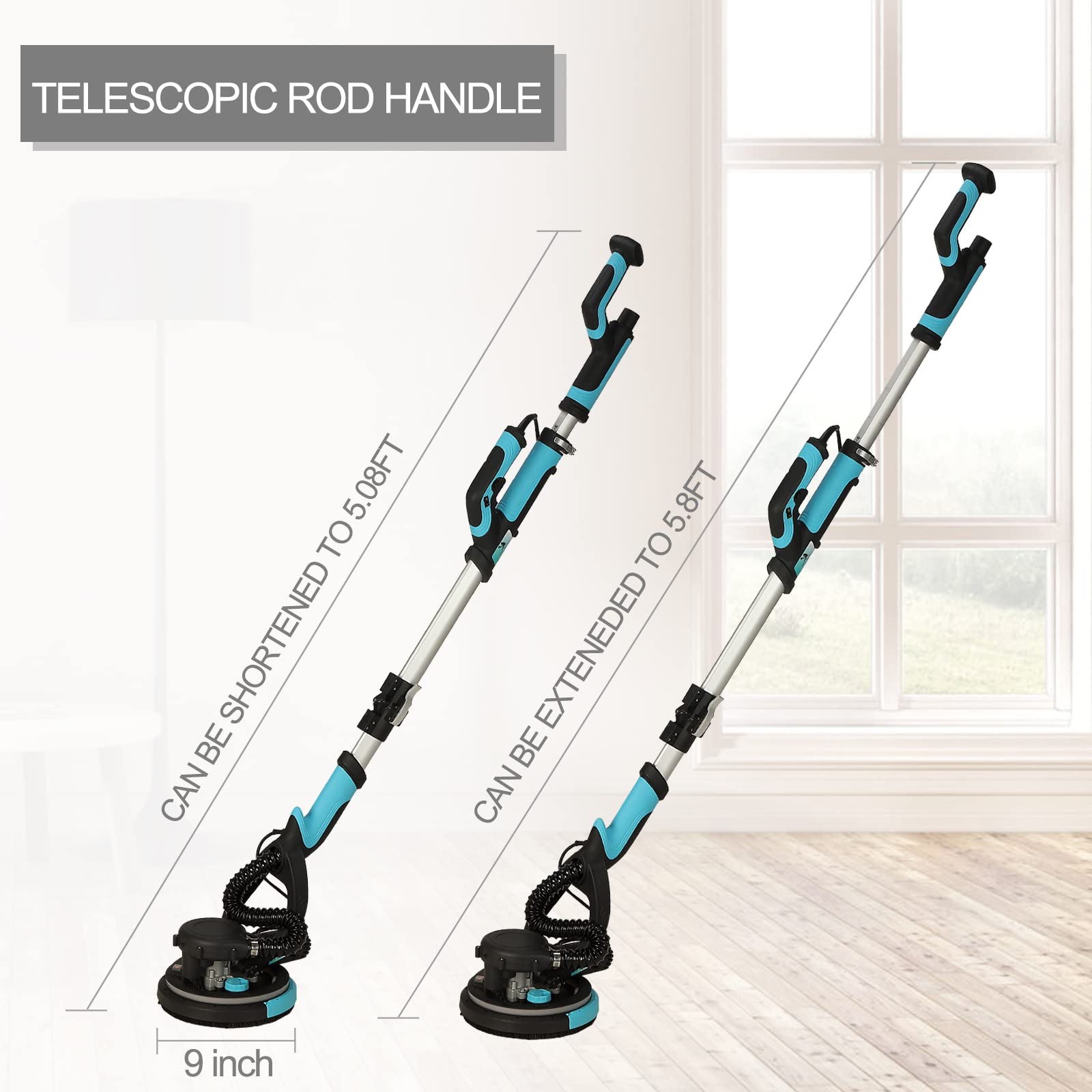 750W Electric Drywall Sander with Vacuum - 7 Variable Speed Pole Sander for Ceiling & Walls, Includes 14 Sanding Discs & 13FT Power Cable - Perfect for Popcorn Ceiling Removal, Drywall Repair, and Home Renovation Projects