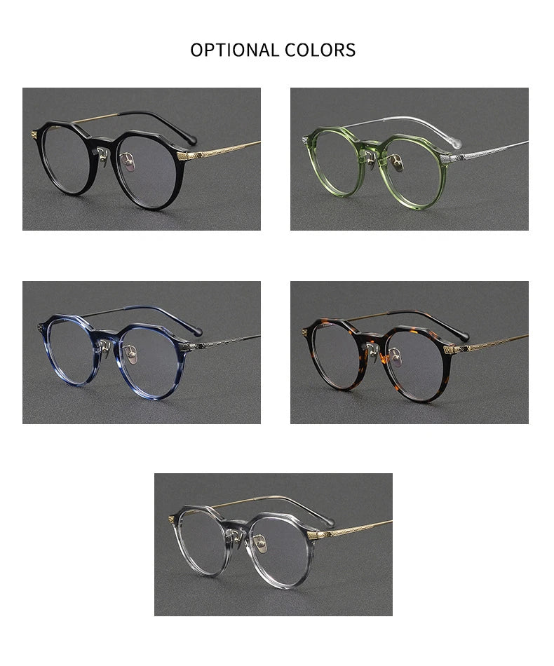 Black Titanium Acetate Full Rim Round Eyeglasses for Women - Lightweight & Durable Flat Top Frame (42402) | Perfect for Reading, Work & Everyday Fashion Accessory