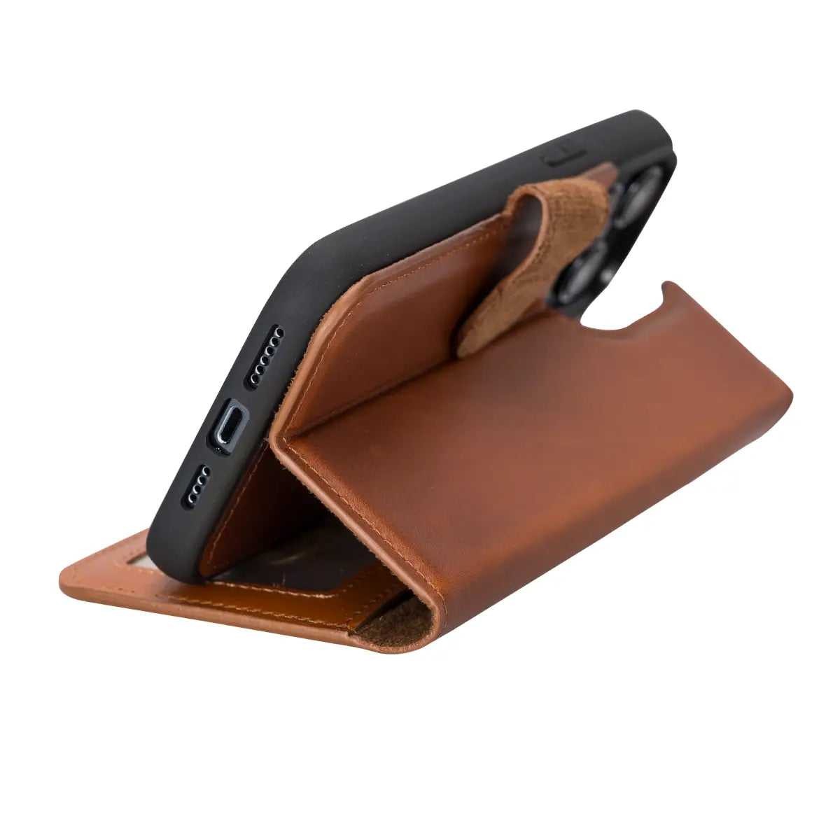 Premium Burnished Tan Leather Wallet Case for iPhone 14 Pro Max - Slim Protective Cover with Card Slots - Perfect for Everyday Use, Travel & Business