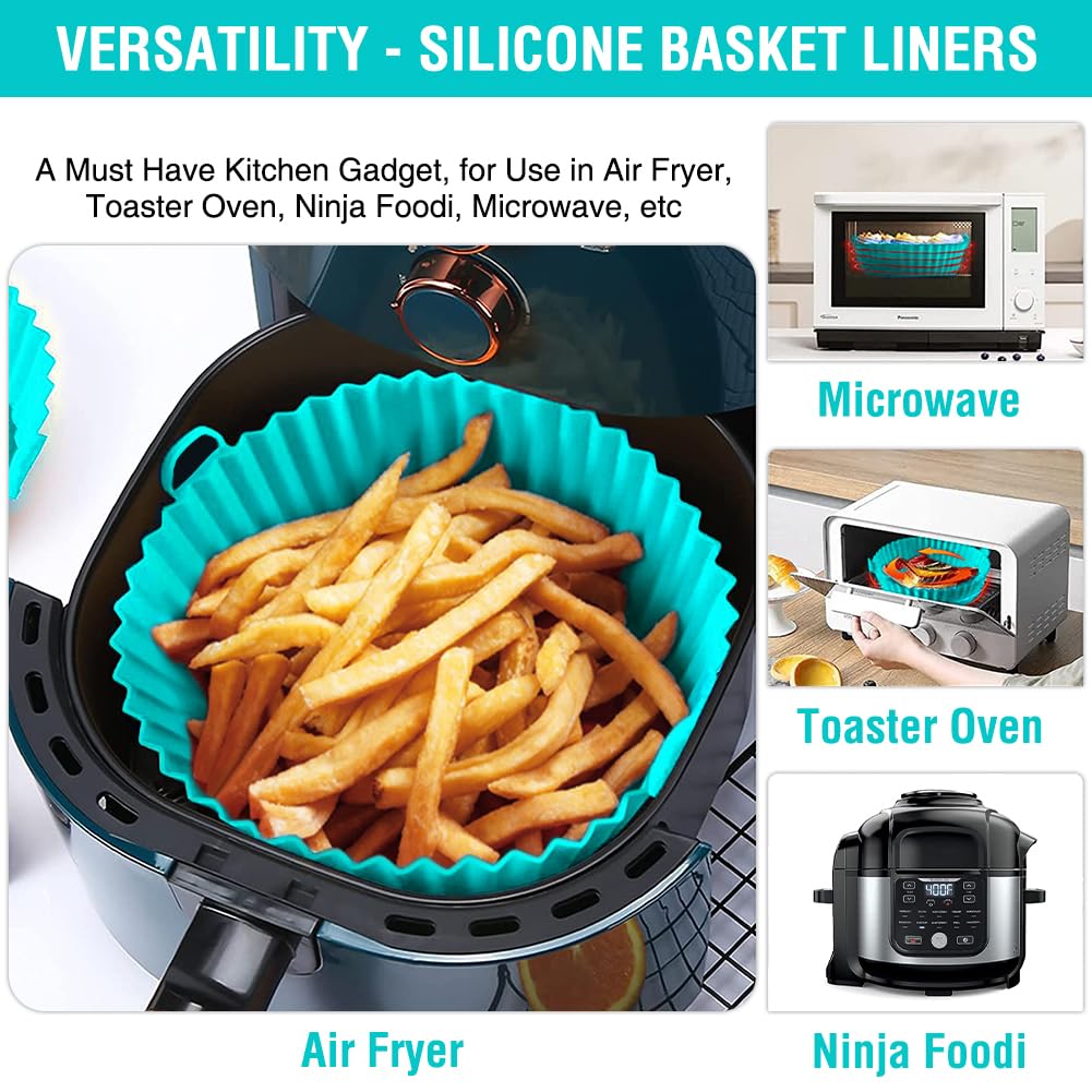 Non-Stick Silicone Air Fryer Liners for Ninja AF101, AF141, AF150, AF161 XL & Most 3-5QT Air Fryers | Reusable Microwave & Oven Safe Accessories | Perfect for Ninja Foodi, Healthy Cooking & Easy Cleanup
