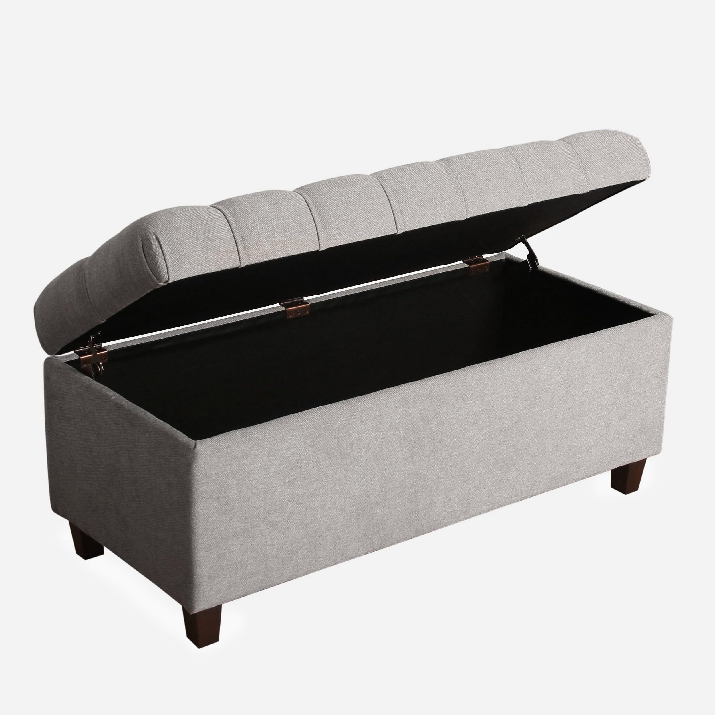 Homepop Tufted Ainsley Button Storage Ottoman Bench with Hinged Lid - Grey Upholstered Storage Ottoman for Living Room & Bedroom - Perfect for Extra Seating, Footrest & Hidden Storage Organization