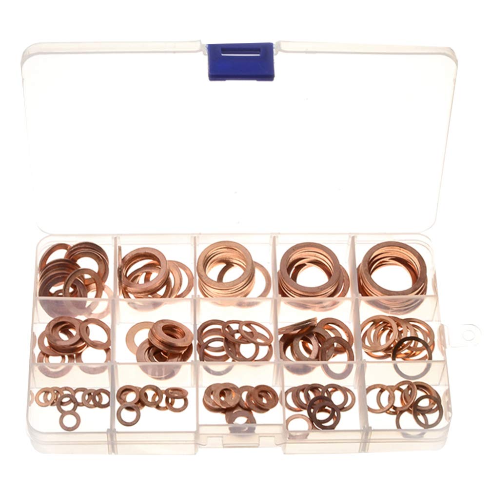 iplusmile 150pcs Copper Flat and Lock Washers Assortment Kit - Metric Ring Sealing Gasket for Automotive, Plumbing & DIY Projects | Car, Motorcycle, Boat & Machinery Repair Accessories