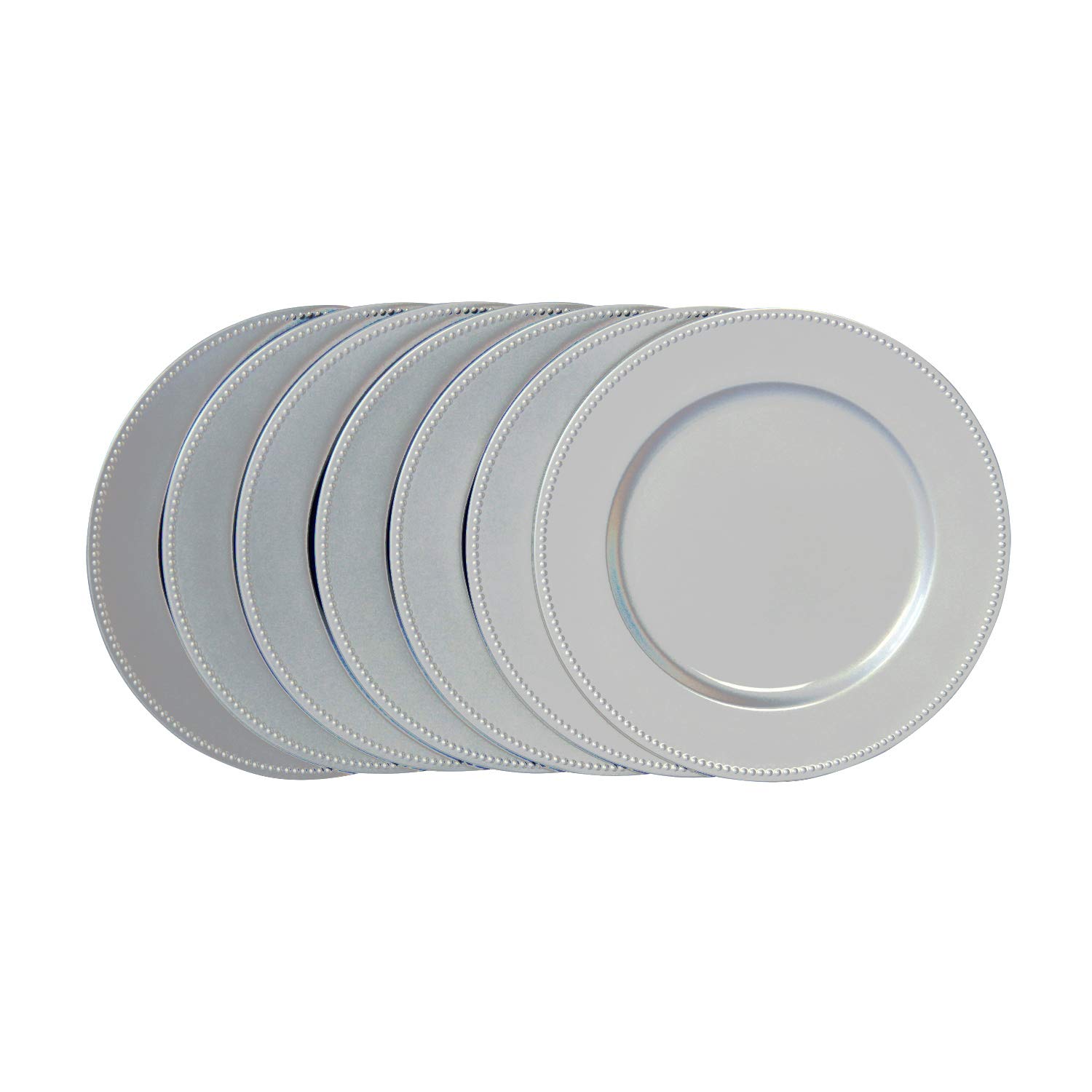 WELMATCH 12-Pack Silver Plastic Beaded Charger Plates - 13 Inch Round Decorative Dinner Plates for Wedding, Party & Special Events - Elegant Table Setting Decor