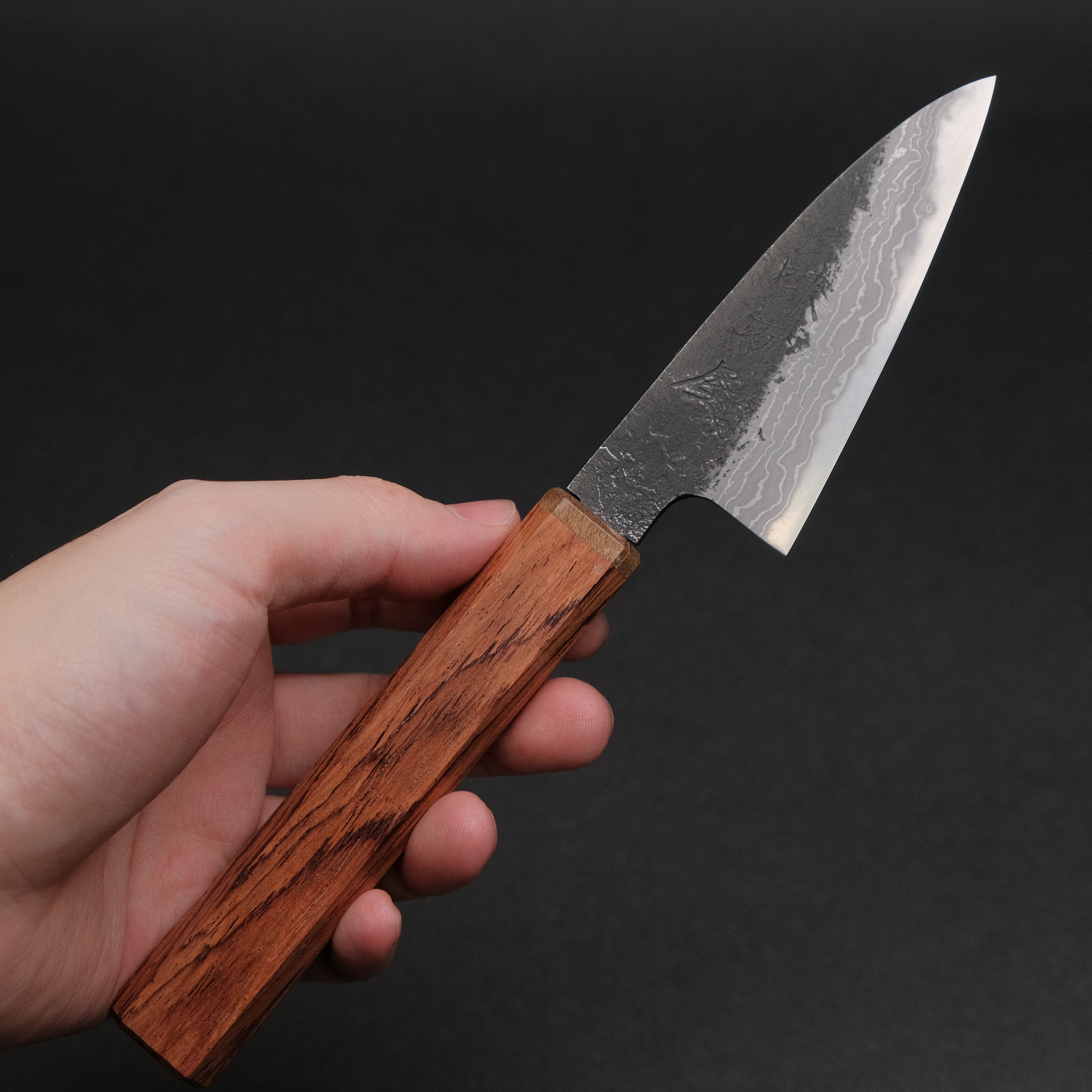 Premium Ajikataya White #2 Nashiji Damascus Petty Knife 85mm - Rosewood & Stabilized Wood Handle (#67) - Perfect for Slicing Fruits, Vegetables & Precision Kitchen Tasks