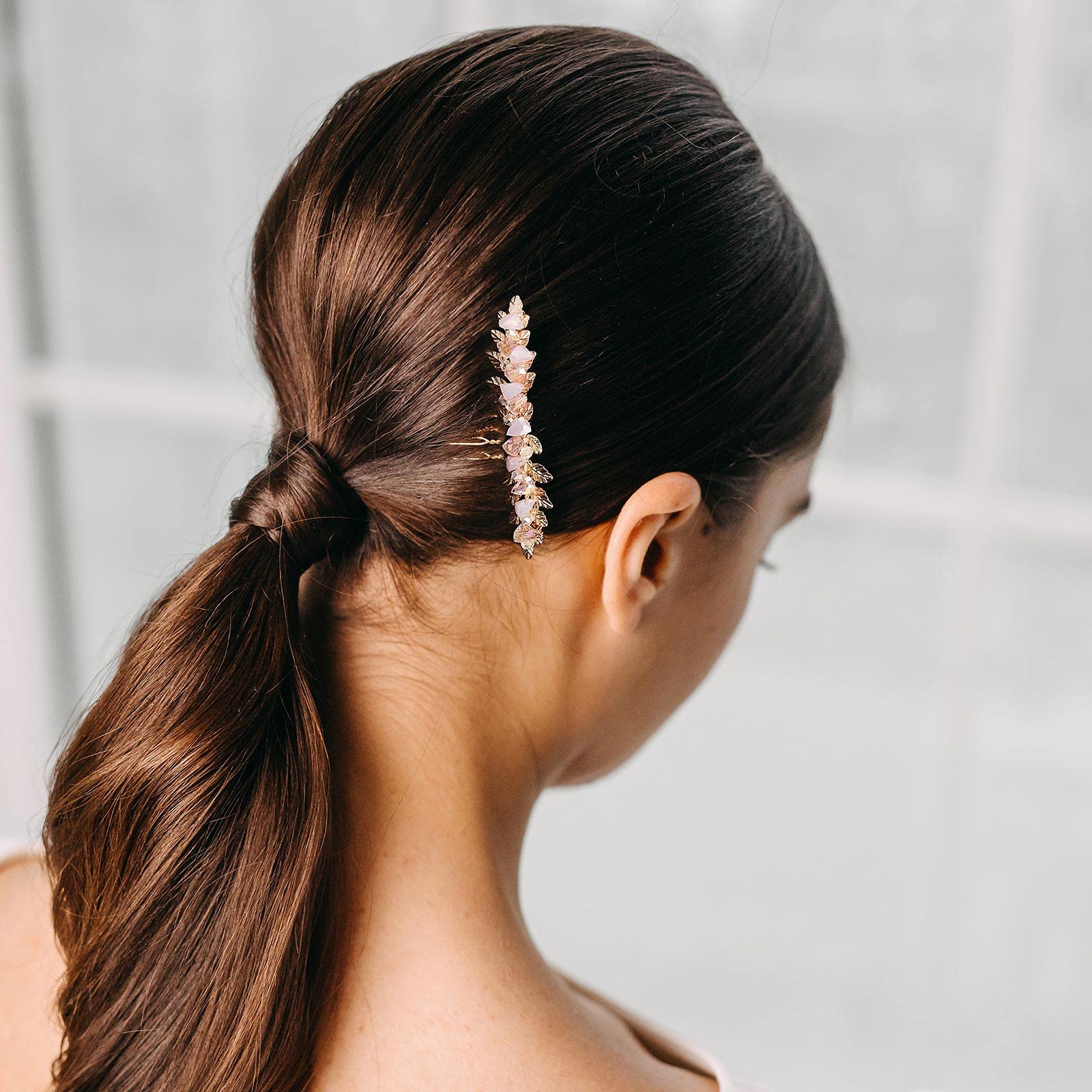 AW BRIDAL Pink Wedding Hair Comb - Gold Bridal Hair Clip for Bride & Bridesmaids | Perfect for Weddings, Prom, Parties & Special Occasions