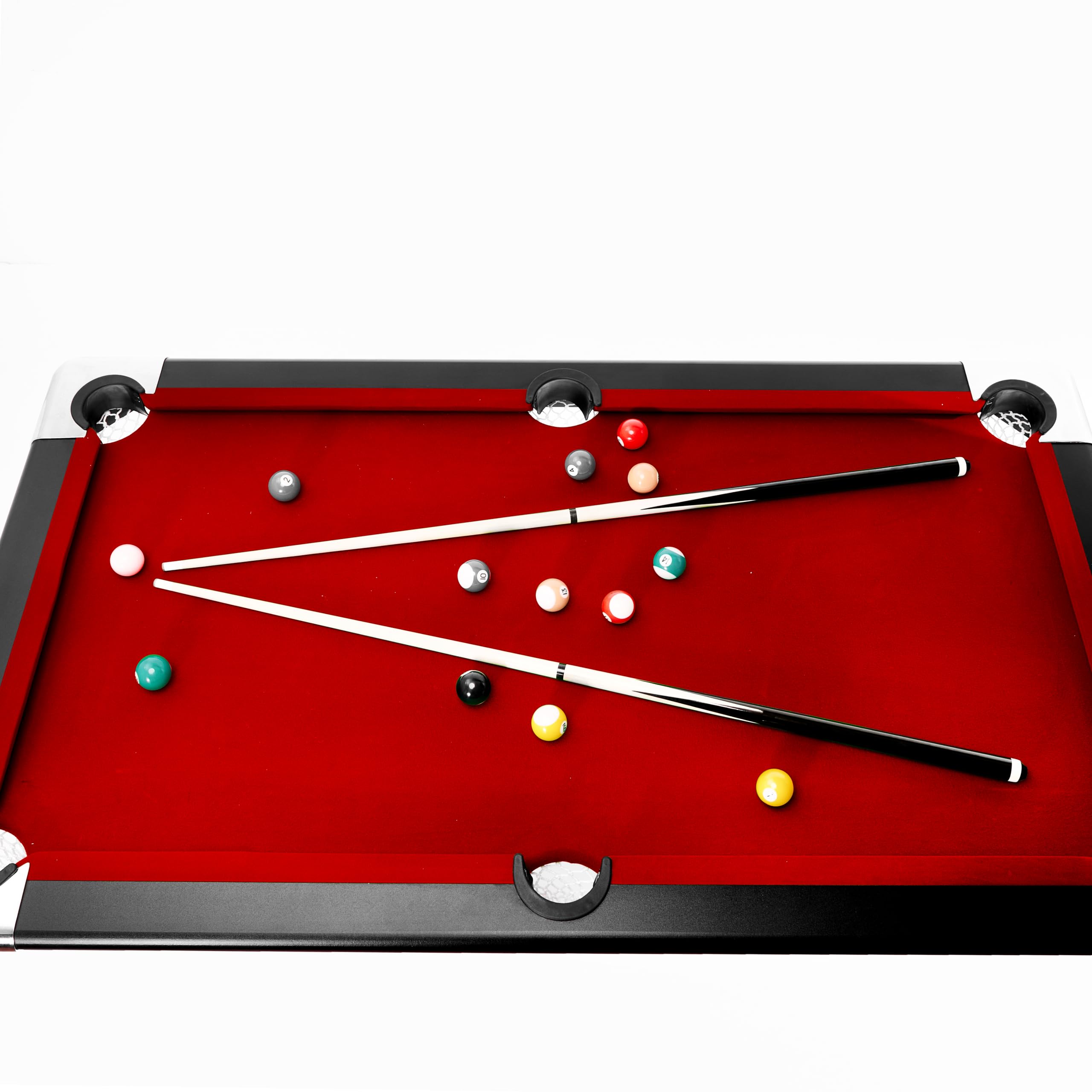 7-Ft Folding Pool Table for Home Game Room - Includes 2 Cue Sticks, Chalk & Felt Brush - Multi-Game Billiard Table for Adults & Kids - Perfect for Family Parties & Entertainment - Easy Storage Red Felt Table