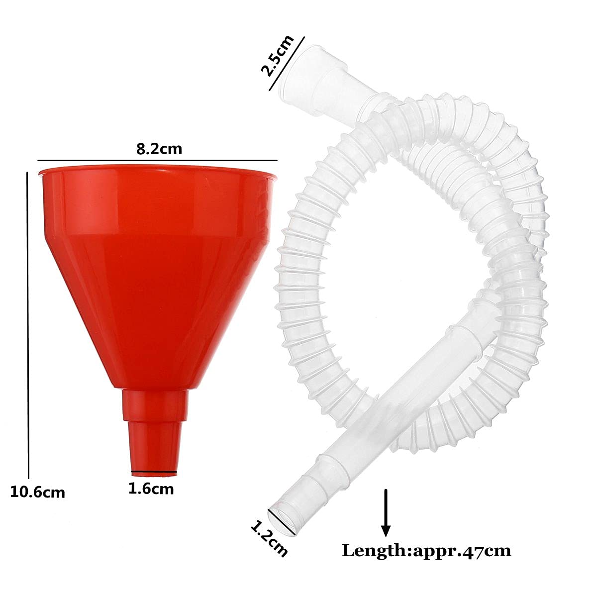 Red Plastic Motorcycle Funnel with Flexible Hose - Easy Fuel & Oil Pouring for Cars, Vans, ATVs - Perfect for Garage Maintenance & Roadside Refueling