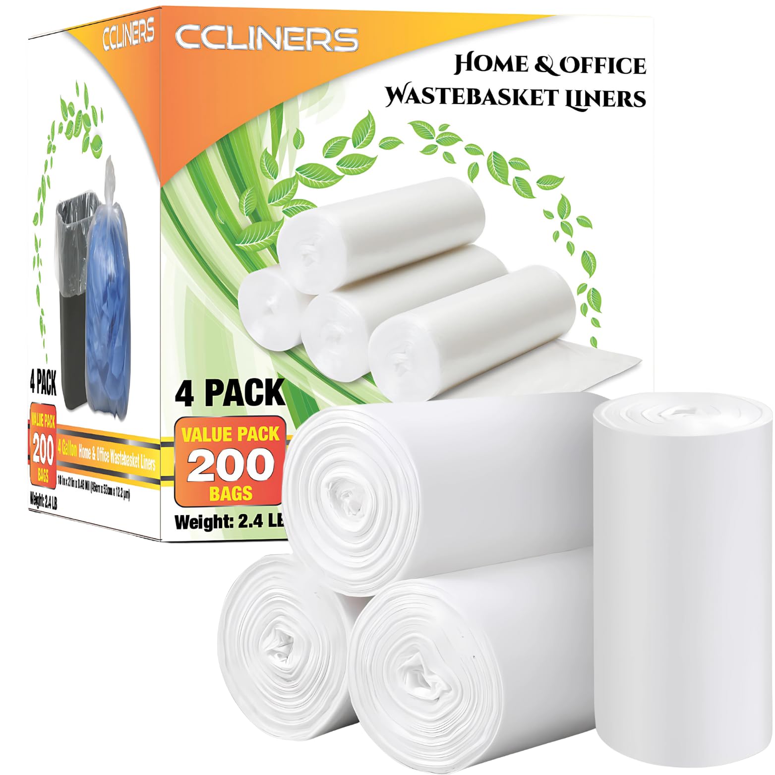 4 Gallon Small Trash Bags - Clear Plastic Wastebasket Liners for Bathroom, Home & Office Bins (200 Count) | Perfect for Kitchen, Bedroom, and Small Spaces