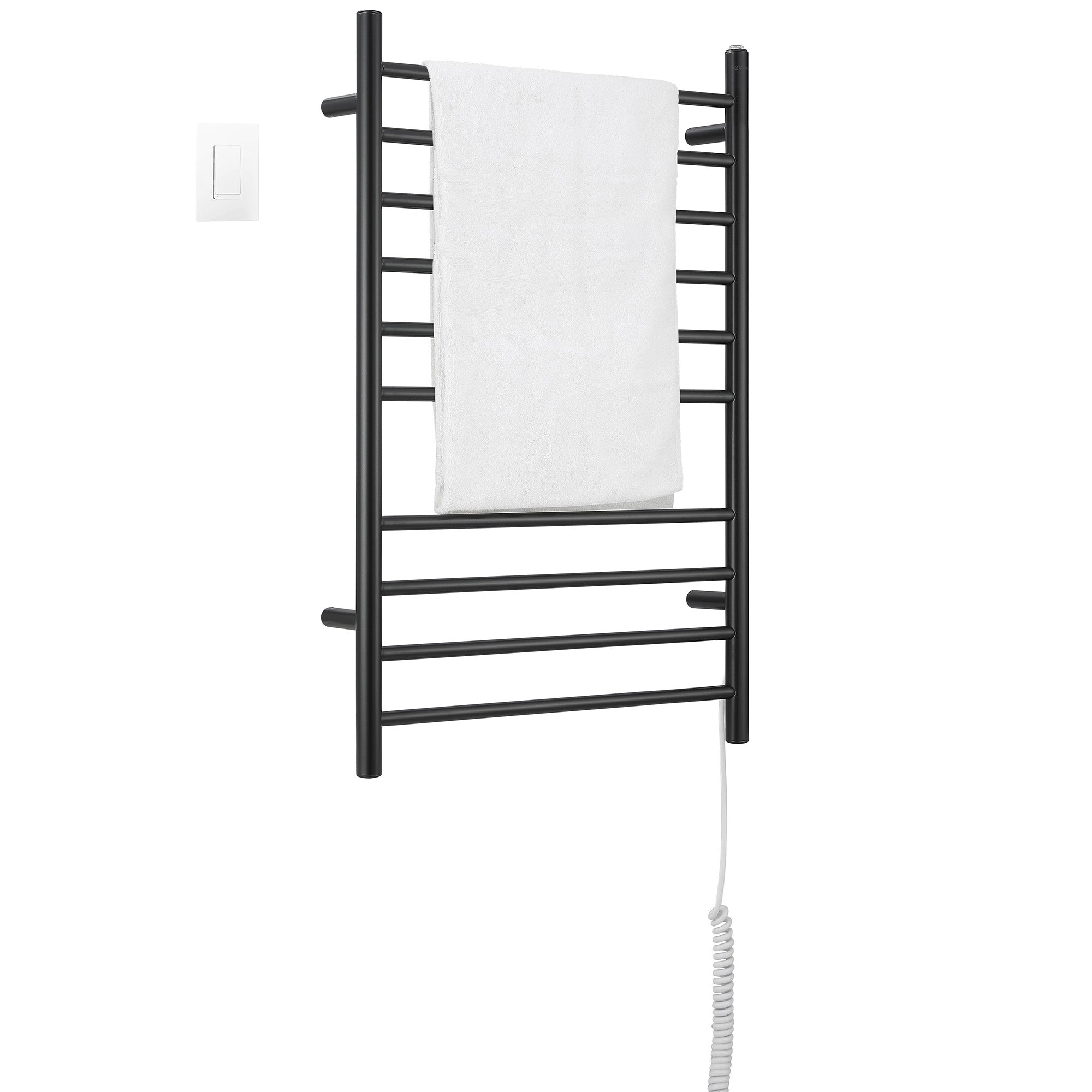 Ancona Novara Matte Black 10 Bar Wall Mounted Towel Warmer with WiFi Timer - Luxury Bathroom Heated Towel Rack for Spa, Hotel & Home Use
