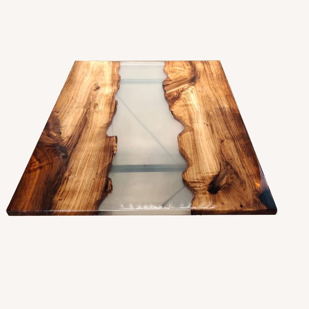 Clear Transparent Epoxy Resin River Table Top with Natural Stone Inlay - Handmade Kitchen Island Countertop, Living Room Coffee Table & Home Art Decor | Perfect for Modern Farmhouse, Dining Room Centerpiece & Office Statement Furniture