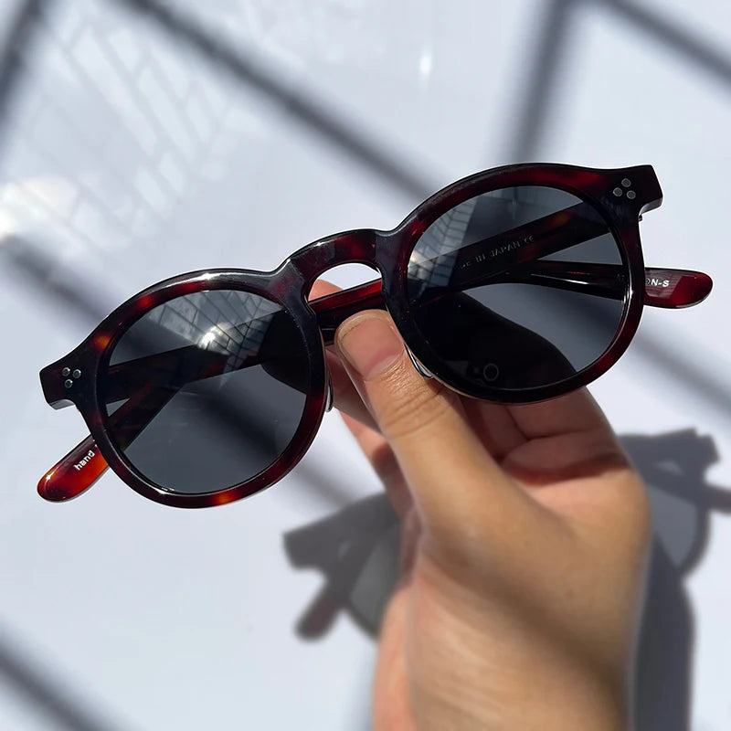 Black Unisex Acetate Round Polarized Sunglasses 14143 - UV Protection for Outdoor Sports & Driving