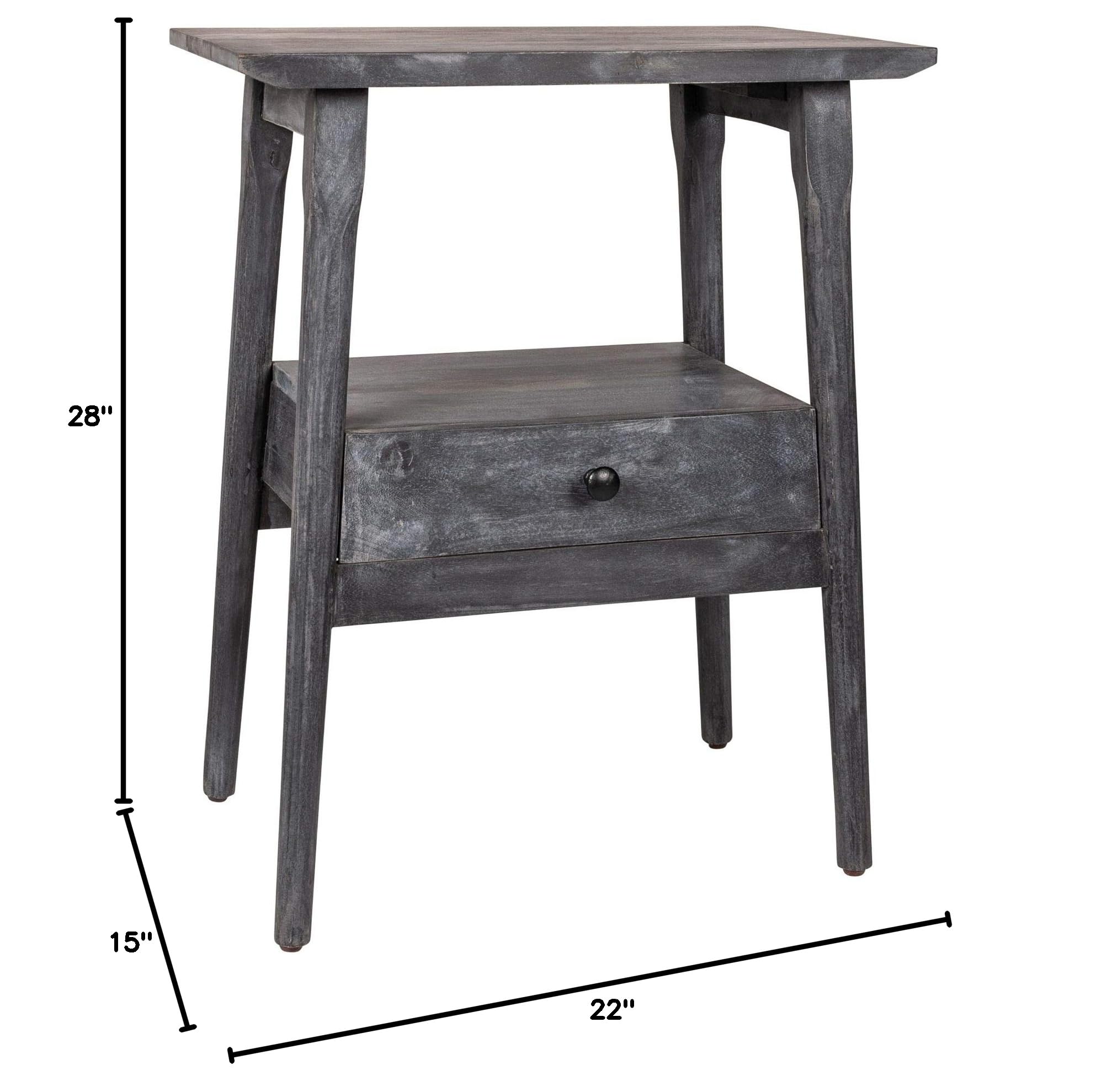 Kenmure Rustic Farmhouse End Table with Storage - Handcrafted Solid Mango Wood, Dark Wash Finish - 22
