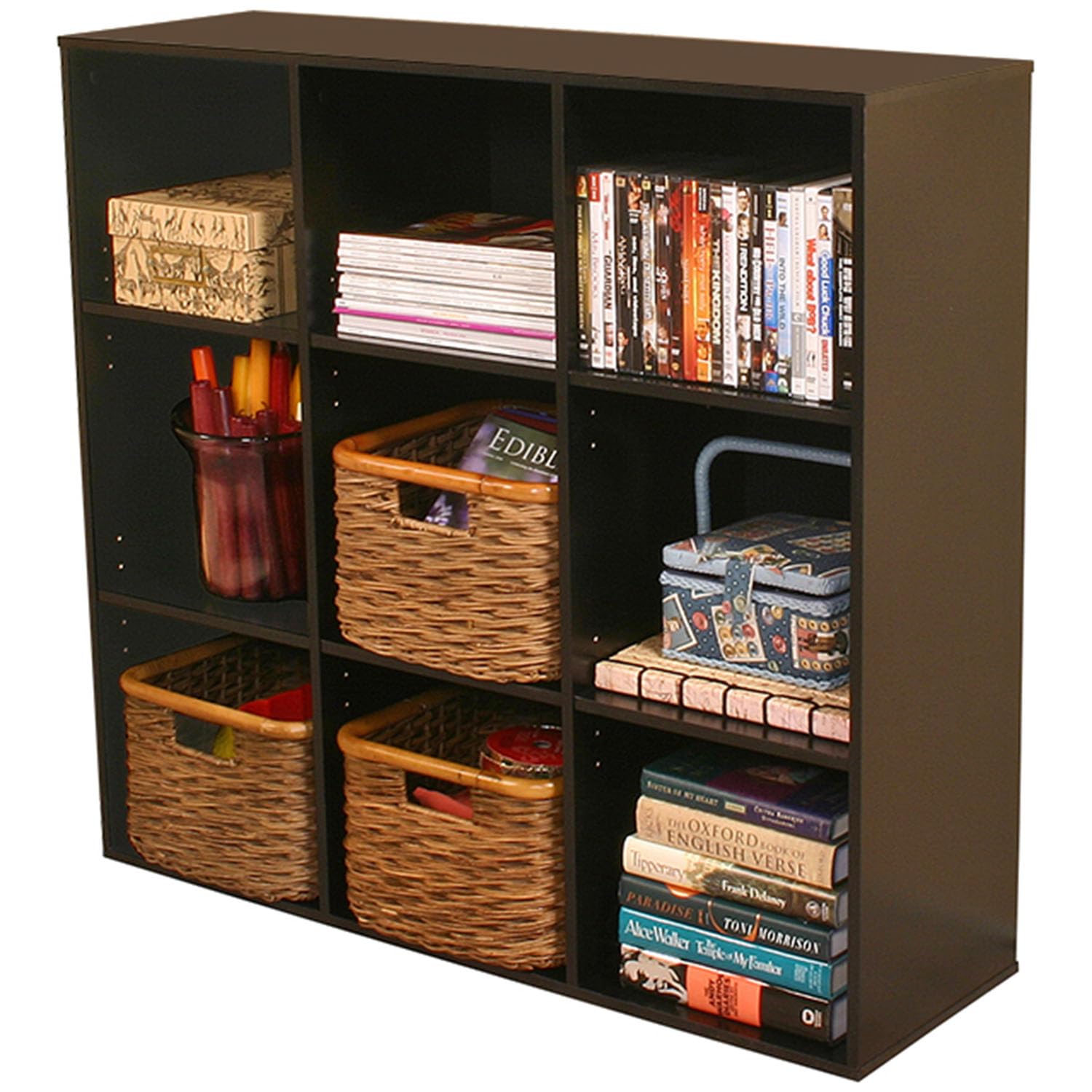 Venture Horizon 9-Cubby Bookcase - Black Wooden Storage Shelf for Kids Room, Living Room & Office Organization - Perfect for Books, Toys & Home Decor