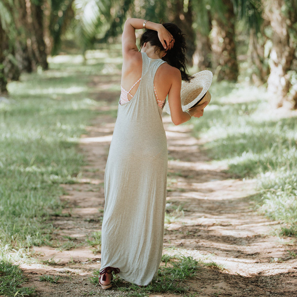 Women's Grey Maxi Tank Dress - Flowy Summer Casual Dress for Beach, Vacation & Everyday Wear