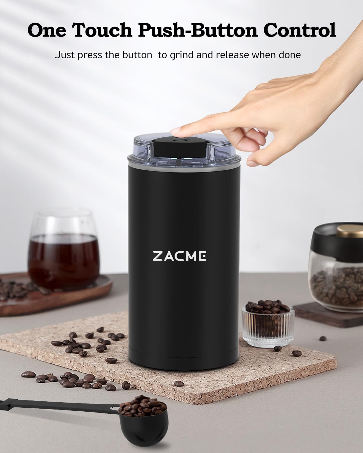 Premium Electric Coffee Grinder for Beans & Spices - Stainless Steel Blades with Cleaning Brush - One-Touch Operation for Home & Kitchen Use - Perfect for Fresh Coffee, Herbs, Nuts & Spice Preparation - Ideal for Coffee Lovers & Home Chefs (Black)