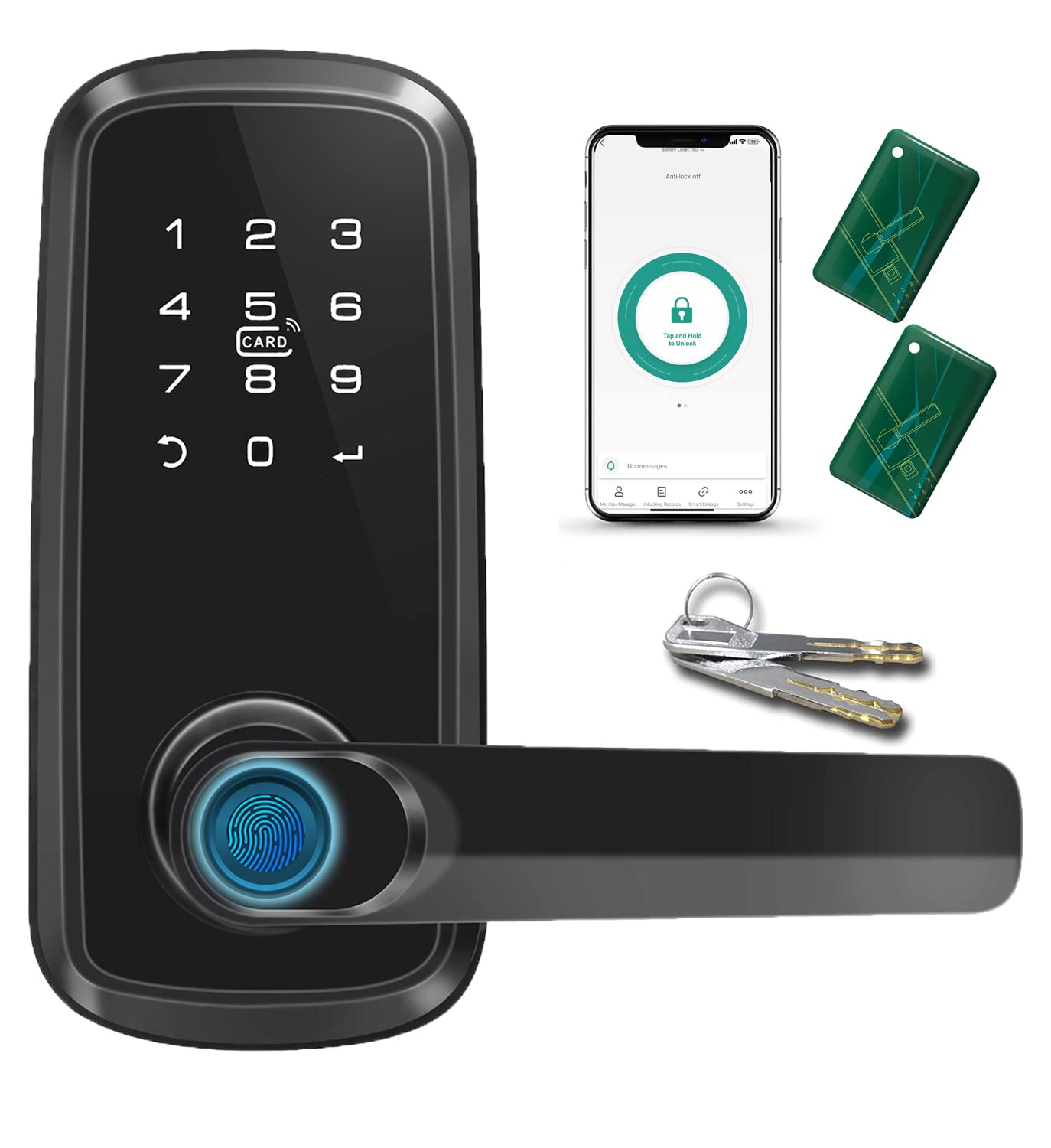 Vanfast Smart Lock - Fingerprint & Touchscreen Keypad Keyless Entry Door Lock with Handle, Bluetooth, Free App, IC Card & Code (Black) | Secure Your Home, Office & Vacation Rental