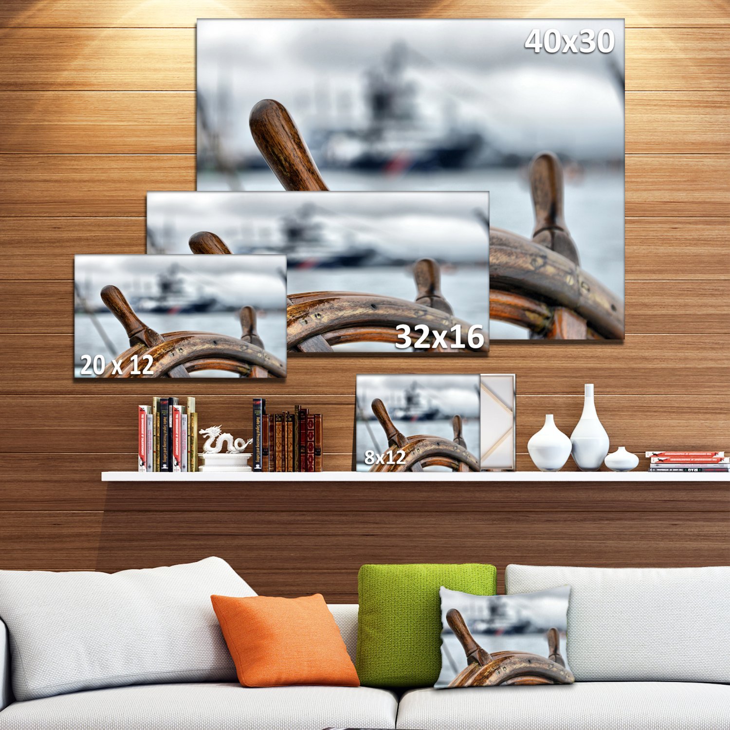 Designart PT9660-20-12 Sailboat Landscape Photography Canvas Wall Art Print - 12x20 Inches, Brown Framed Decor for Living Room, Bedroom & Office