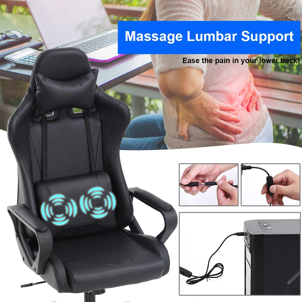 Premium Ergonomic Gaming & Office Chair - High Back PU Leather Executive PC Racing Chair with Adjustable Lumbar Support, Headrest & Armrest - Swivel Rolling Task Chair for Home, Office & Esports (Black) - Perfect for Long Gaming Sessions, Remote Work & Computer Use