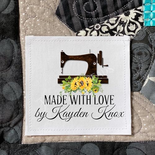 Personalized Sunflower Sewing Machine Quilt Labels - Custom Cotton or Polyester Tags for Quilting, DIY Crafts & Gift Giving