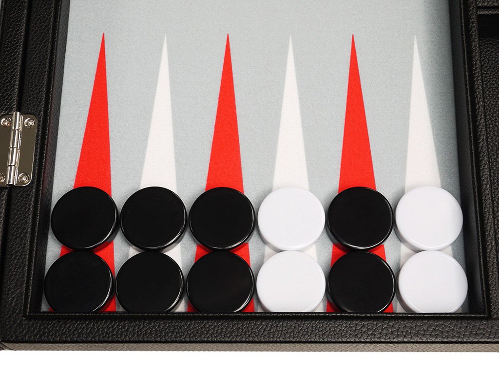 16-Inch Premium Backgammon Set - Medium Size with Black Board & White/Scarlet Points - Perfect for Travel, Home Game Nights & Gifts