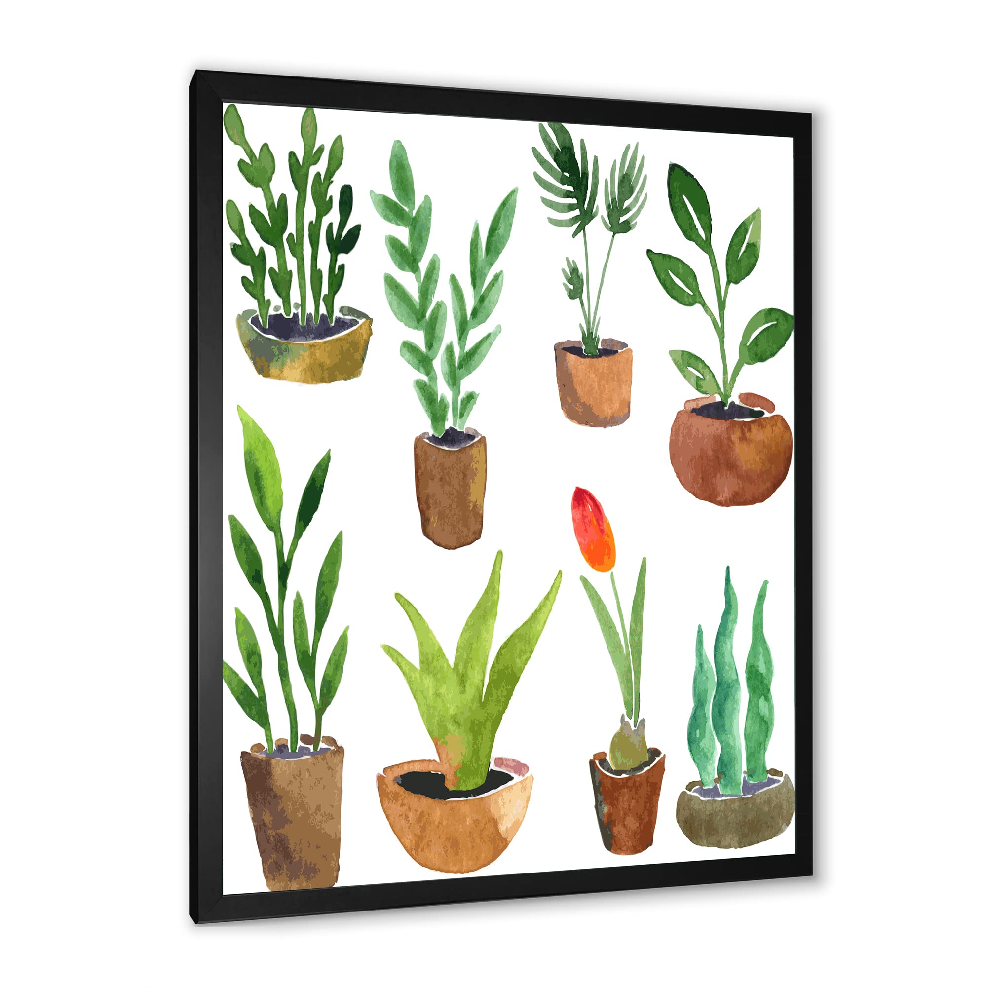 DesignQ Eight Potted House Plants Traditional Framed Wall Art - Botanical Home Decor for Living Room, Bedroom & Office - Perfect Gift for Plant Lovers