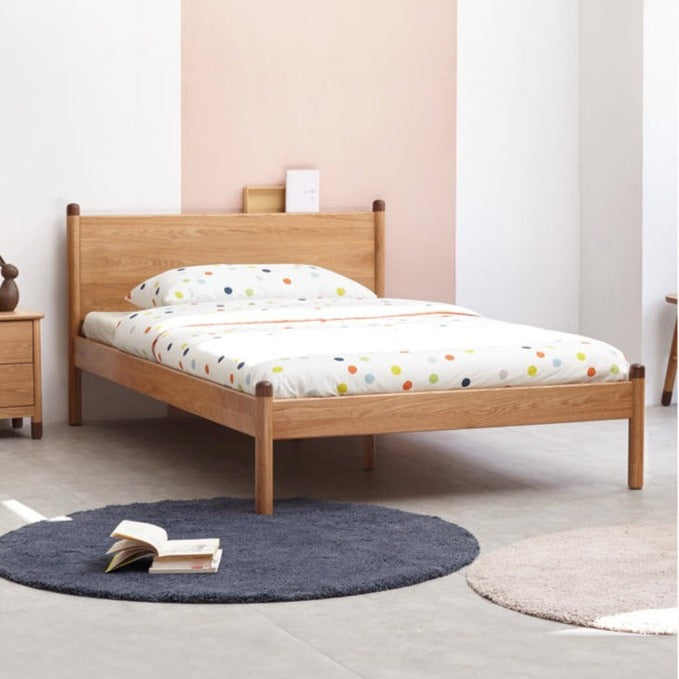 Solid Oak Wood Kids Bed - Sturdy & Safe Children's Bedroom Furniture for Toddlers & Teens - Perfect for Bedrooms, Daycare, and Guest Rooms