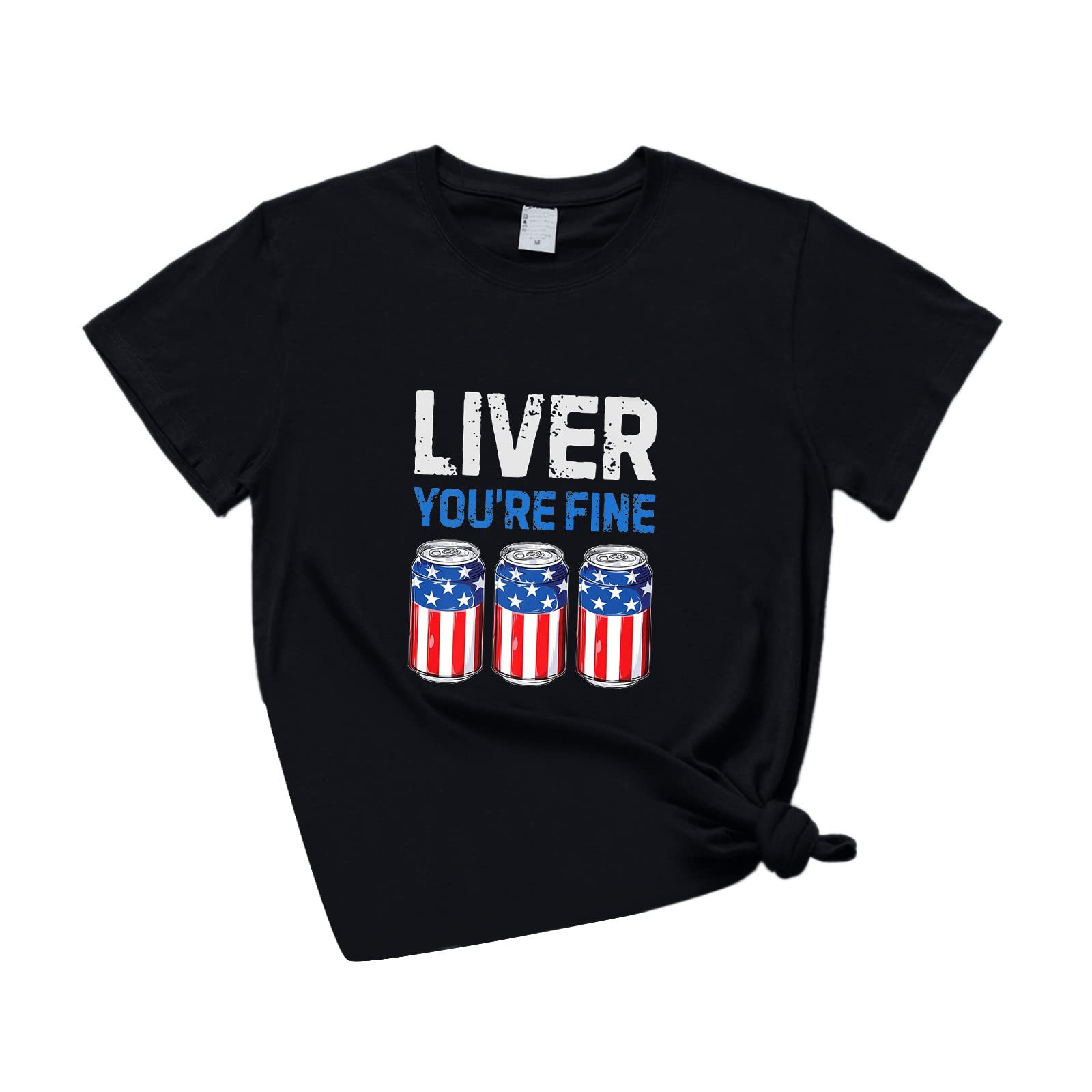 Women's Funny Red White Blue Beer Graphic T-Shirt - Casual Summer Short Sleeve Tee - Dressy Casual Top (Black, XXL) for Parties, BBQ & Patriotic Events