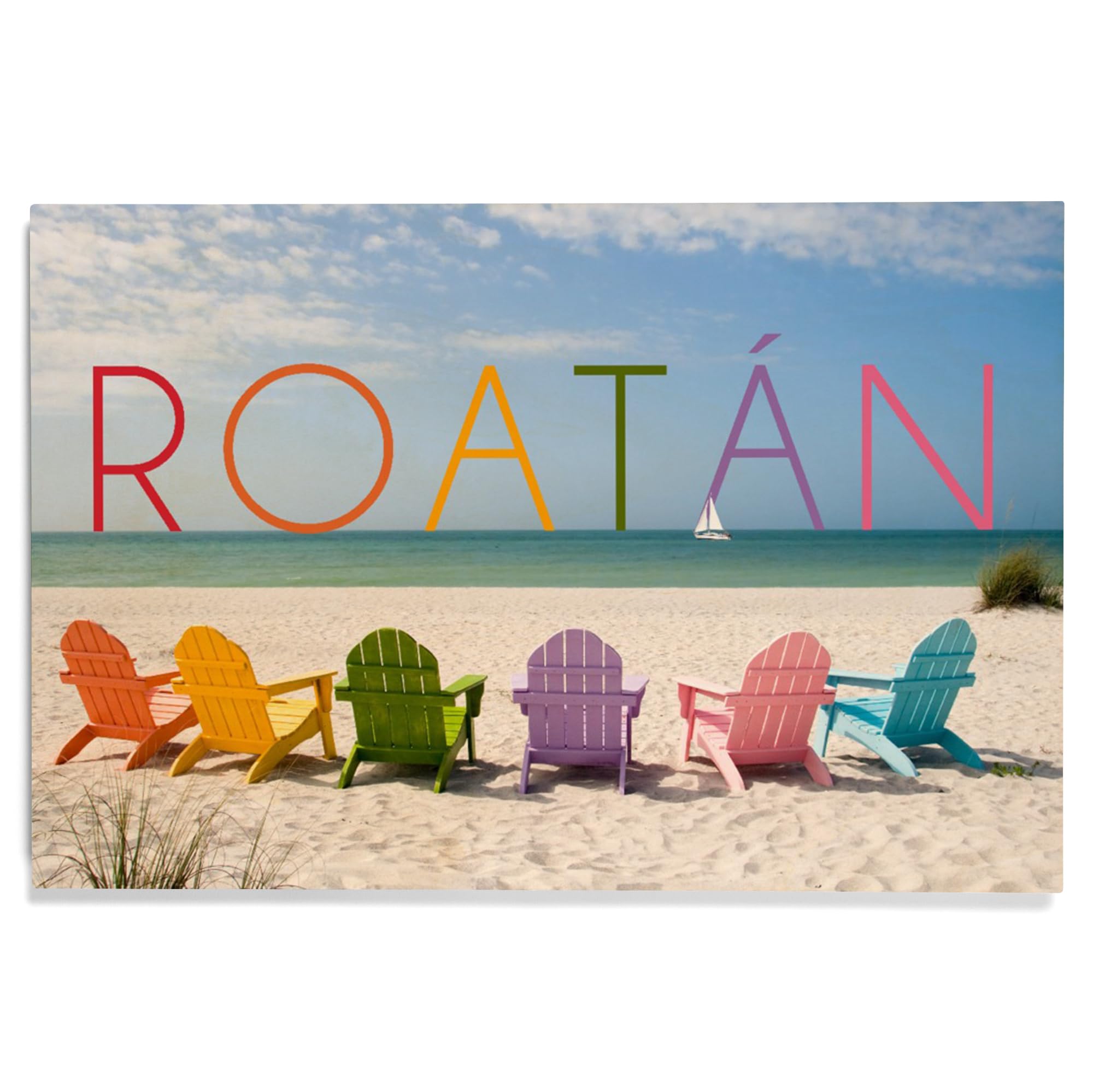 Lantern Press 12x18 Inch Premium Wood Wall Sign - Ready to Hang Beach Decor with Colorful Roatan Beach Chairs - Perfect for Coastal Living Rooms, Beach House Decor & Vacation Home Wall Art