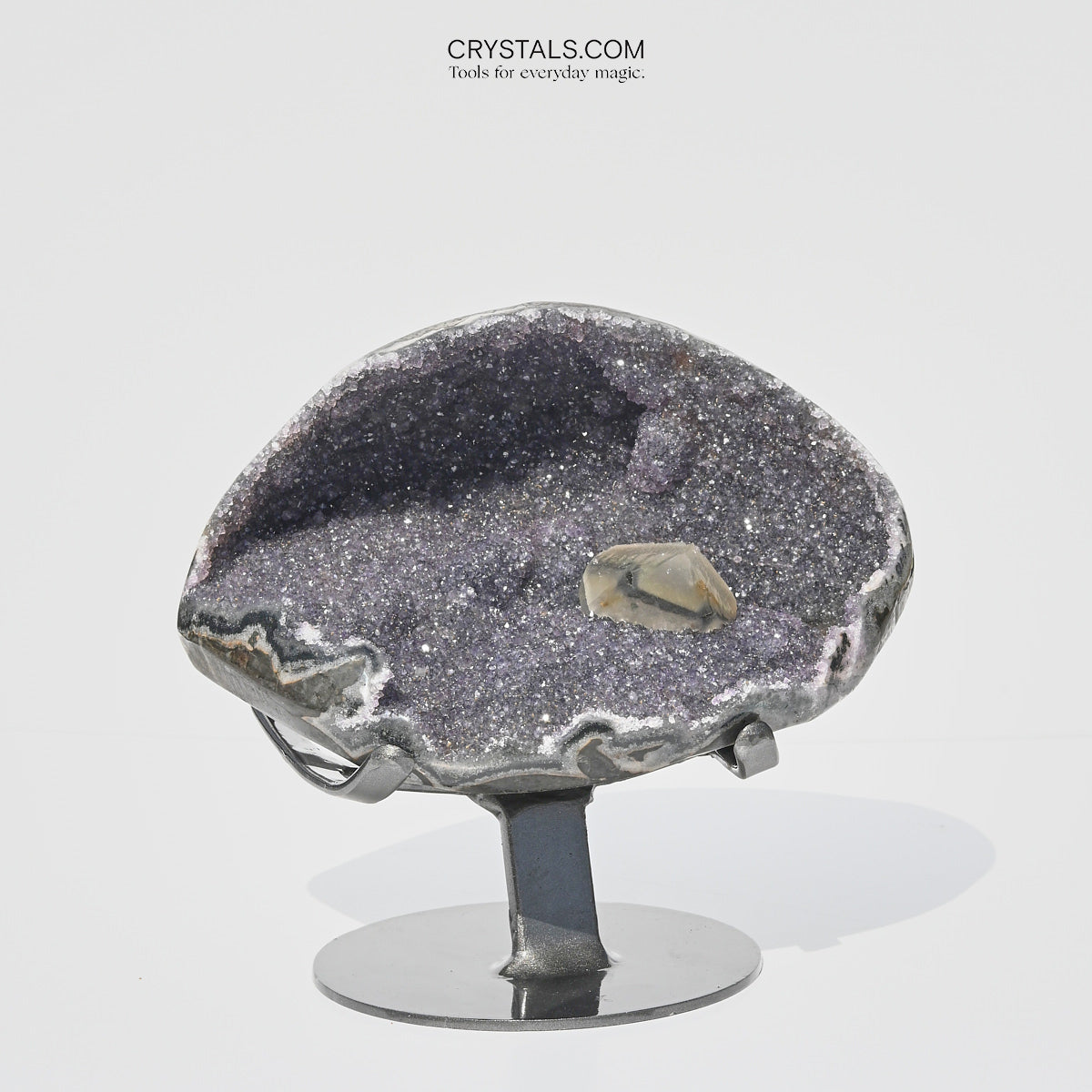 9 Inch Amethyst with Calcite Geode on Stand - Natural Crystal Decor for Home, Office & Meditation Space