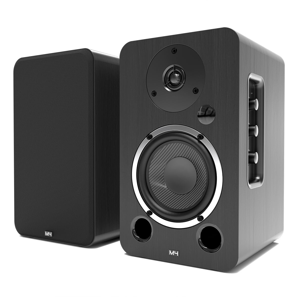 AZATOM Equinox 2 M4 Powered Bookshelf HiFi Speakers - 2.0 Active Bluetooth/Wired Stereo Speakers with 80W Output, Wooden Enclosure (Black) - Perfect for Home Audio, Music Listening, Vinyl Records, Gaming, PC & Laptop Setup, Home Theater System