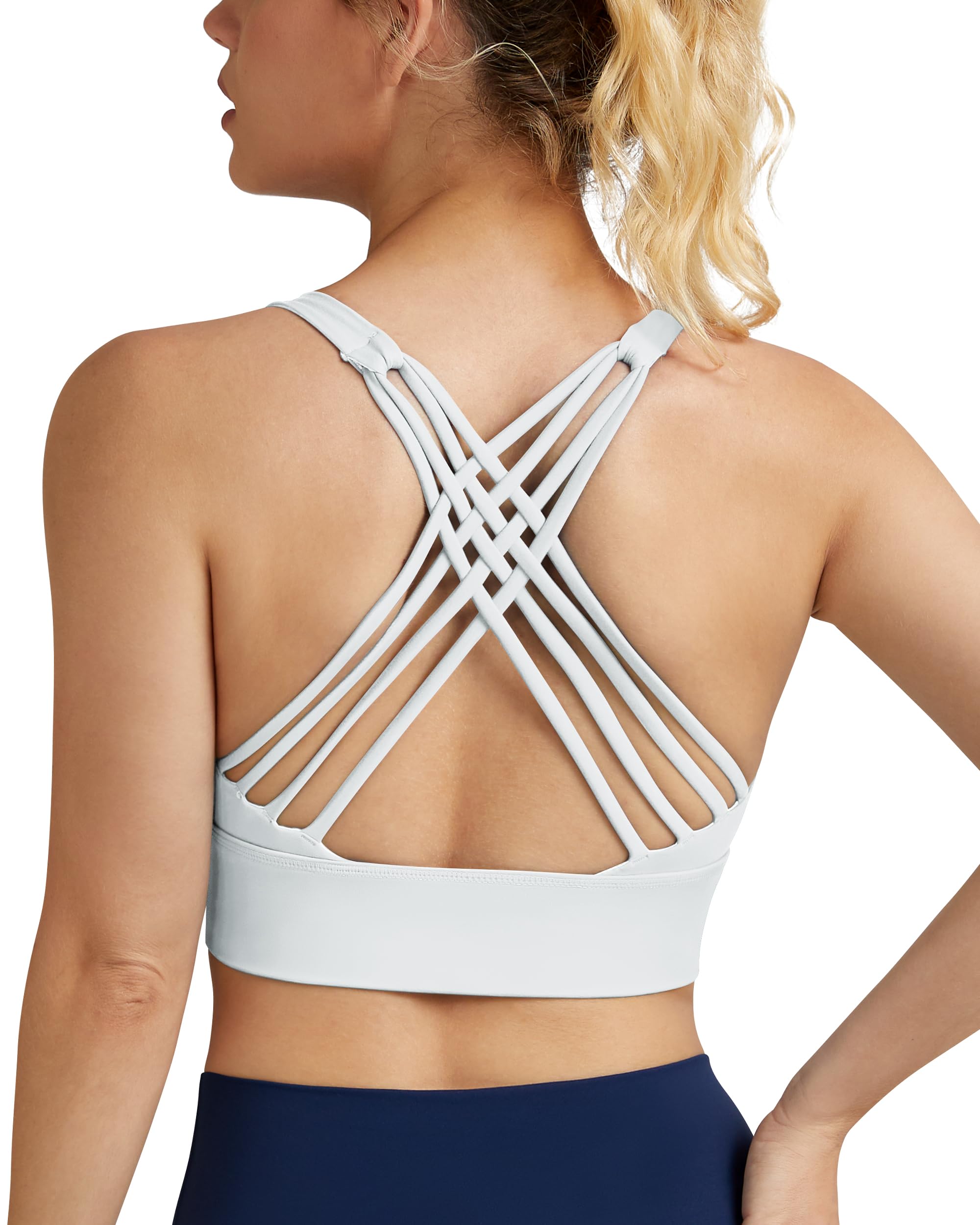 QUEENIEKE Women's Wirefree Criss Cross Sports Bra - Longline Strappy Yoga Workout Top for Running, Gym & Activewear