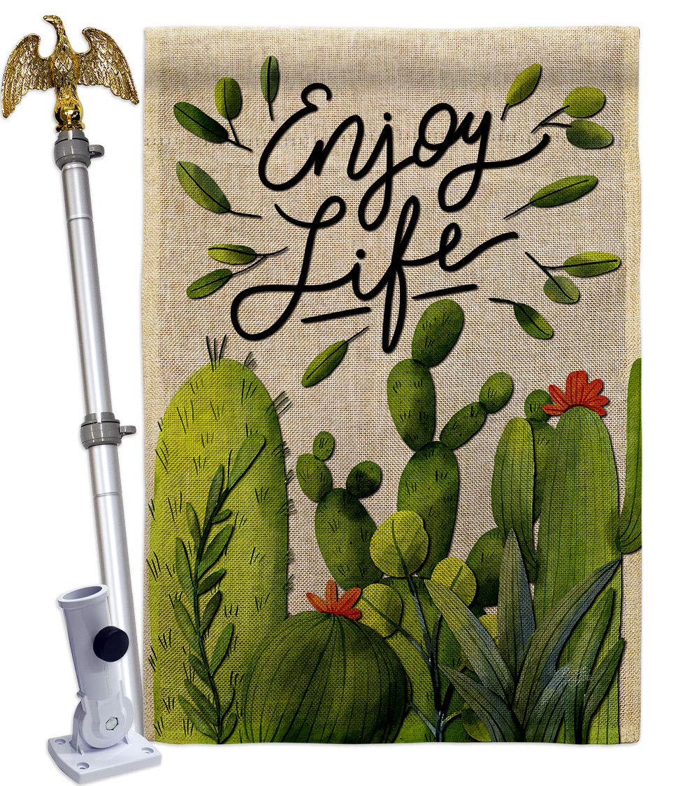 Breeze Decor Cactus Life Burlap House Flag - Southwest Desert Country Style Double-Sided Garden Banner | Made in USA | Perfect for Patio, Yard Decor & Western-Themed Gift Giving