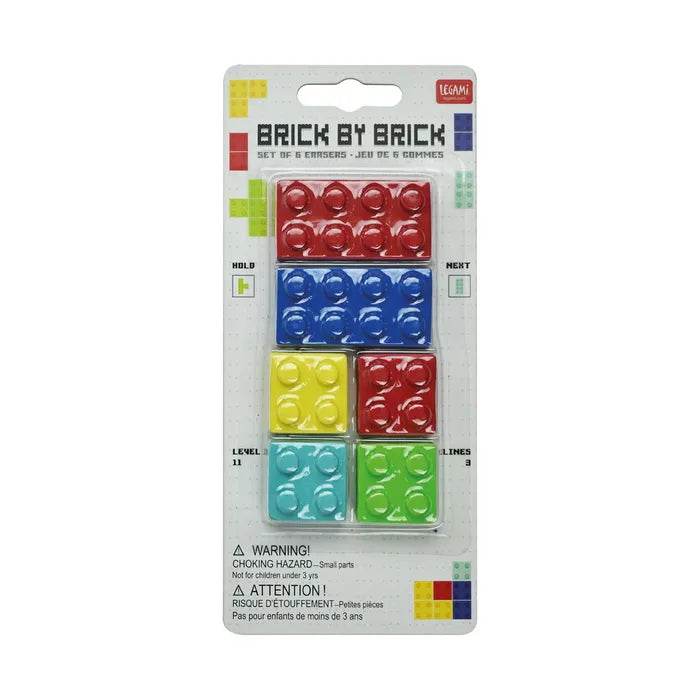 Legami Brick By Brick Erasers - Fun & Colorful Building Block Erasers for Kids, School, Office & Creative Play