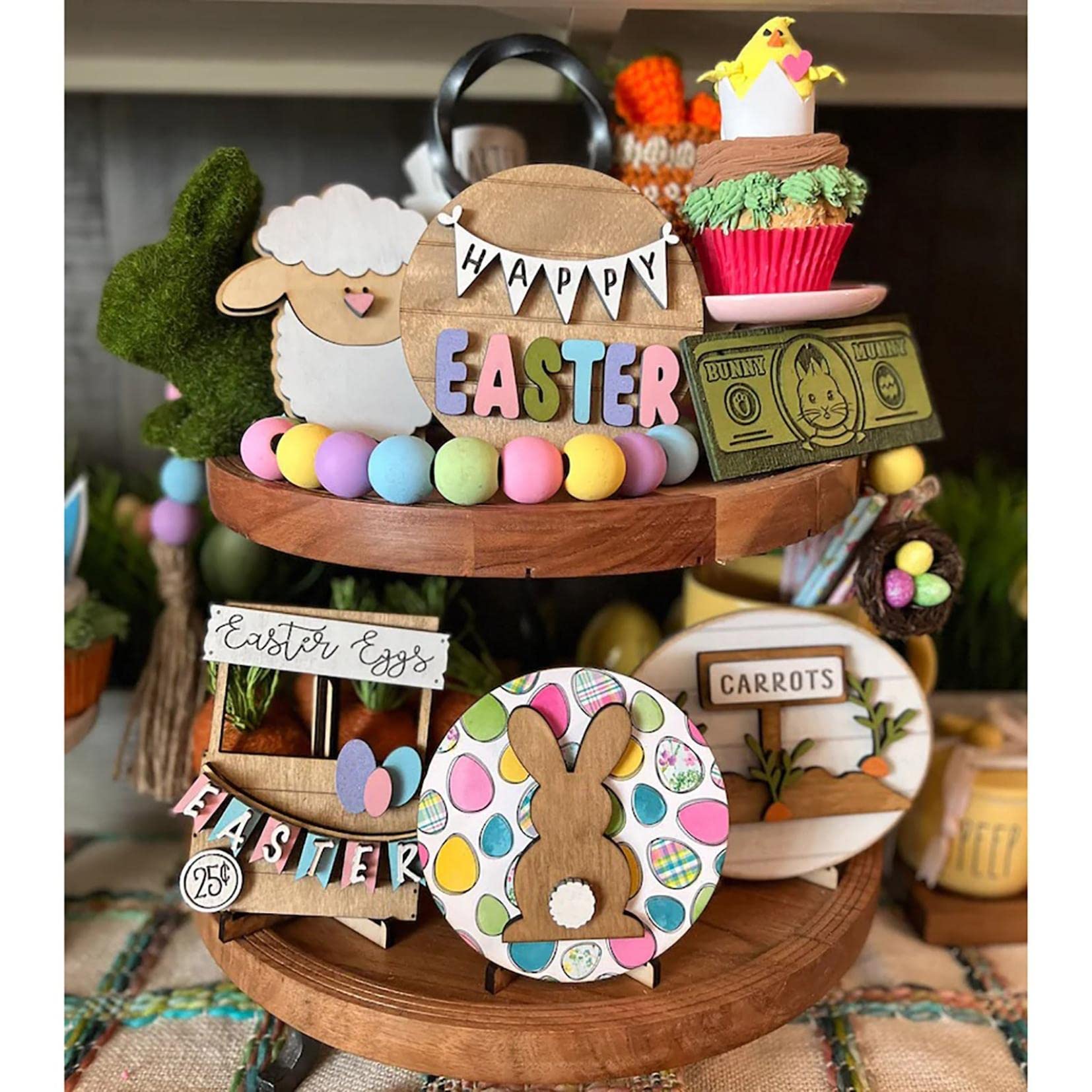 6PCS Easter Mini Rustic Wooden Sign Decor Set - Spring Farmhouse Tiered Tray Decorations for Home Kitchen Table (Tray Not Included) | Perfect for Easter Decor, Holiday Centerpieces & Farmhouse Style Home Accents
