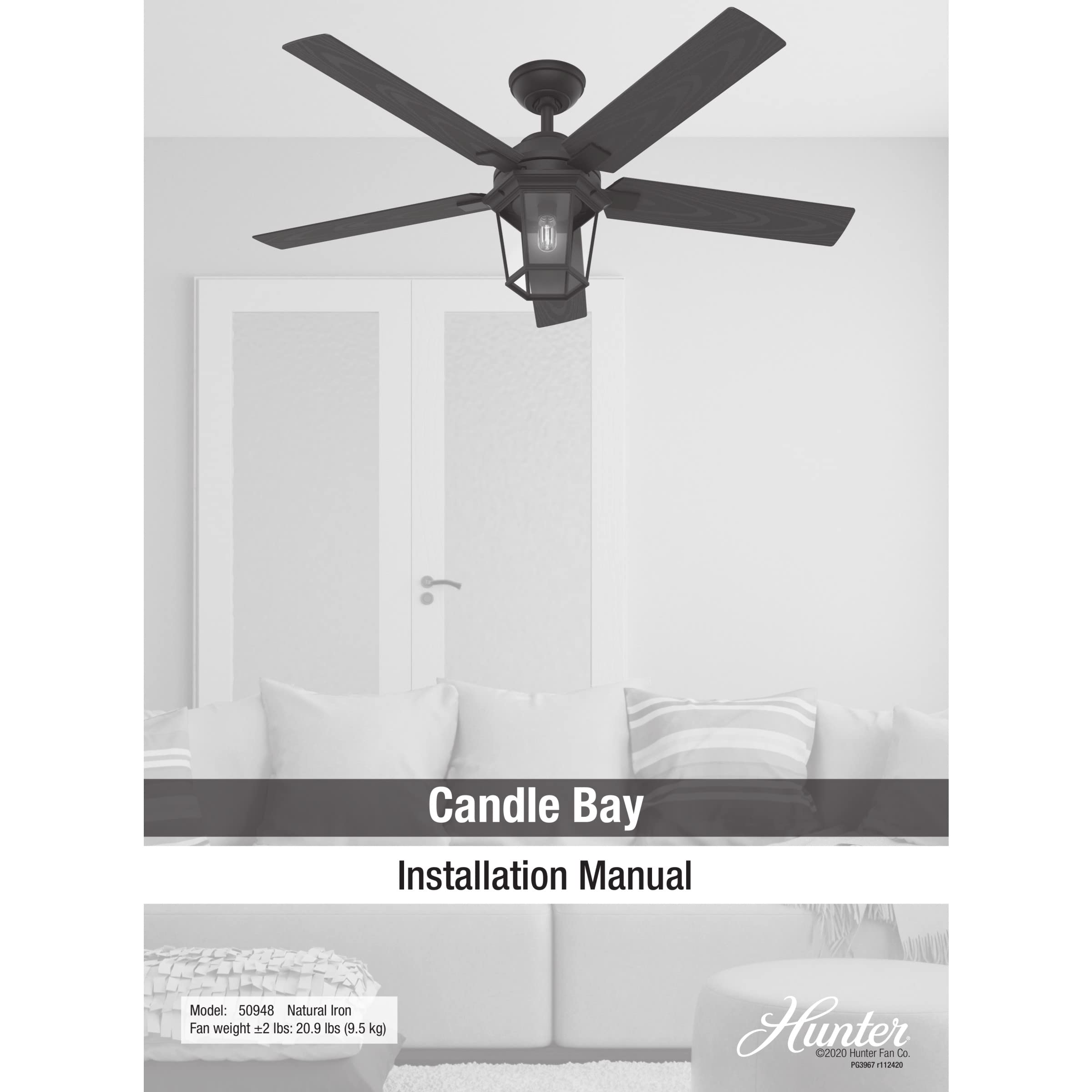 Hunter Fan Company 50948 52-Inch Candle Bay Ceiling Fan with Natural Iron Finish - Perfect for Living Room, Bedroom & Outdoor Patio Cooling