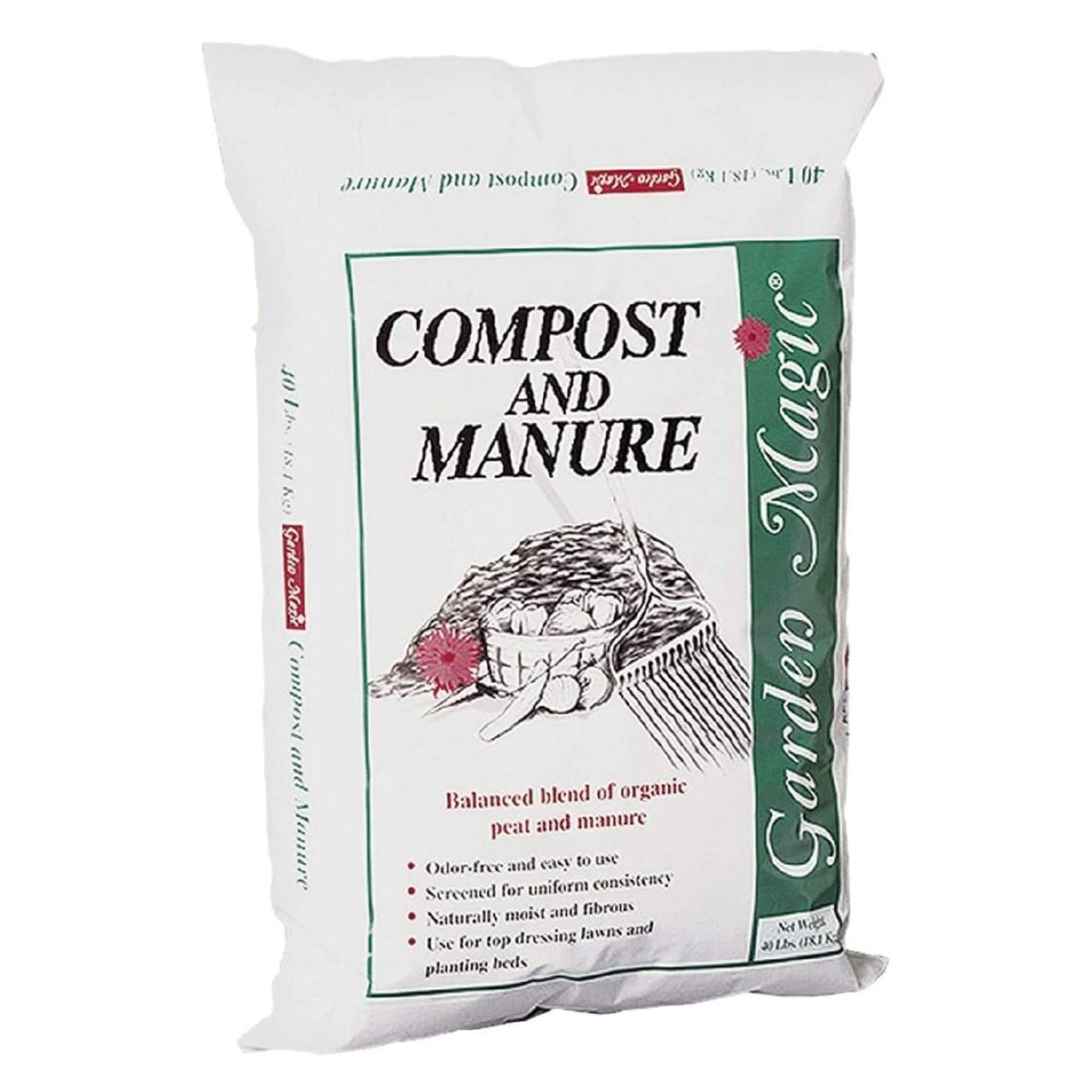 Premium 40 lb Organic Garden Compost & Manure Mix - Odor-Free, Moisture-Retentive, Fibrous Soil Amendment for Lawns, Flowers & Vegetables | Perfect for Spring Planting & Backyard Gardening