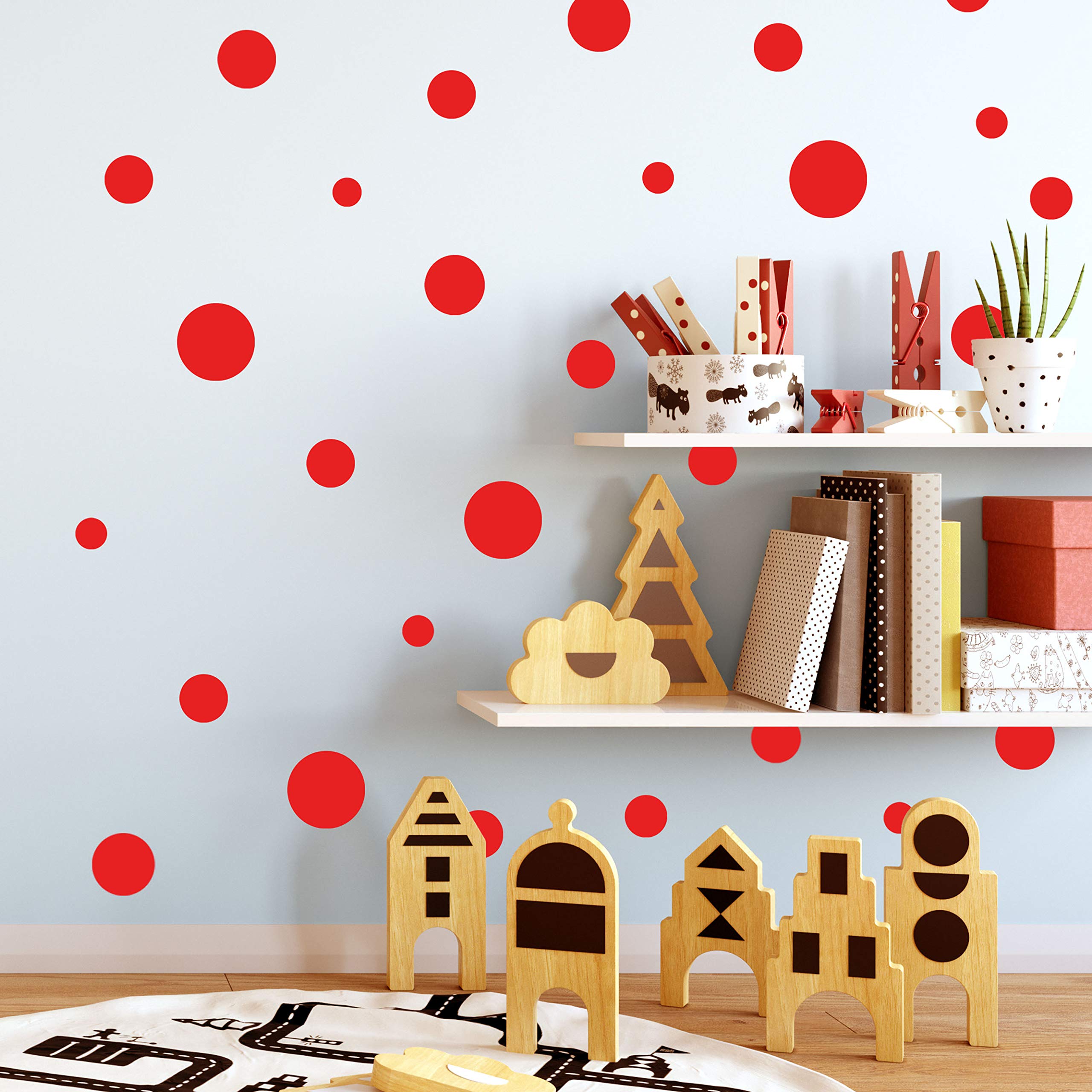 Create-A-Mural Polka Dot Wall Stickers - Removable Vinyl Circle Decals for Home & Nursery Decor (Red) | Perfect for Kids' Rooms, Bedrooms & Play Areas