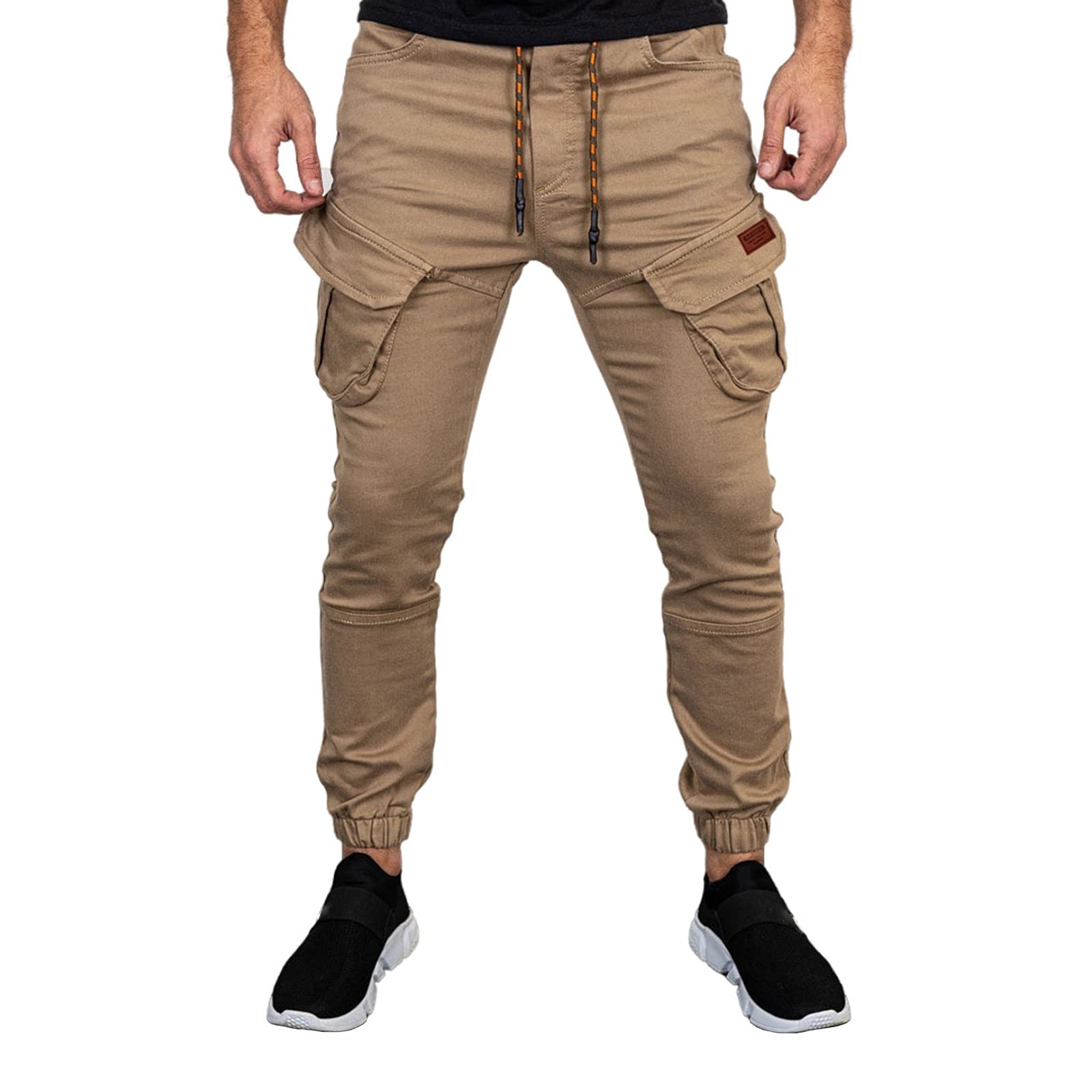 Men's Straight-Fit Stretch Cargo Pants - Comfortable Training Joggers & Casual Hip Hop Trousers for Workout, Streetwear & Everyday Wear