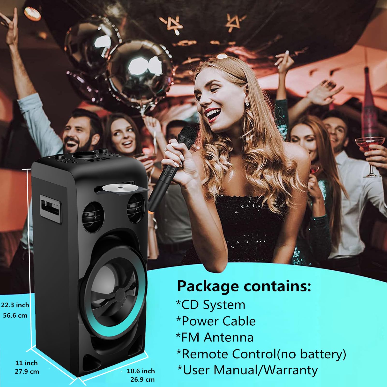 100W Home Stereo System with CD Player, FM Radio, Bluetooth 5.0, AUX/USB Inputs, Karaoke Function, LED Lights & Remote Control - Perfect for Home Theater, Parties, and Music Lovers